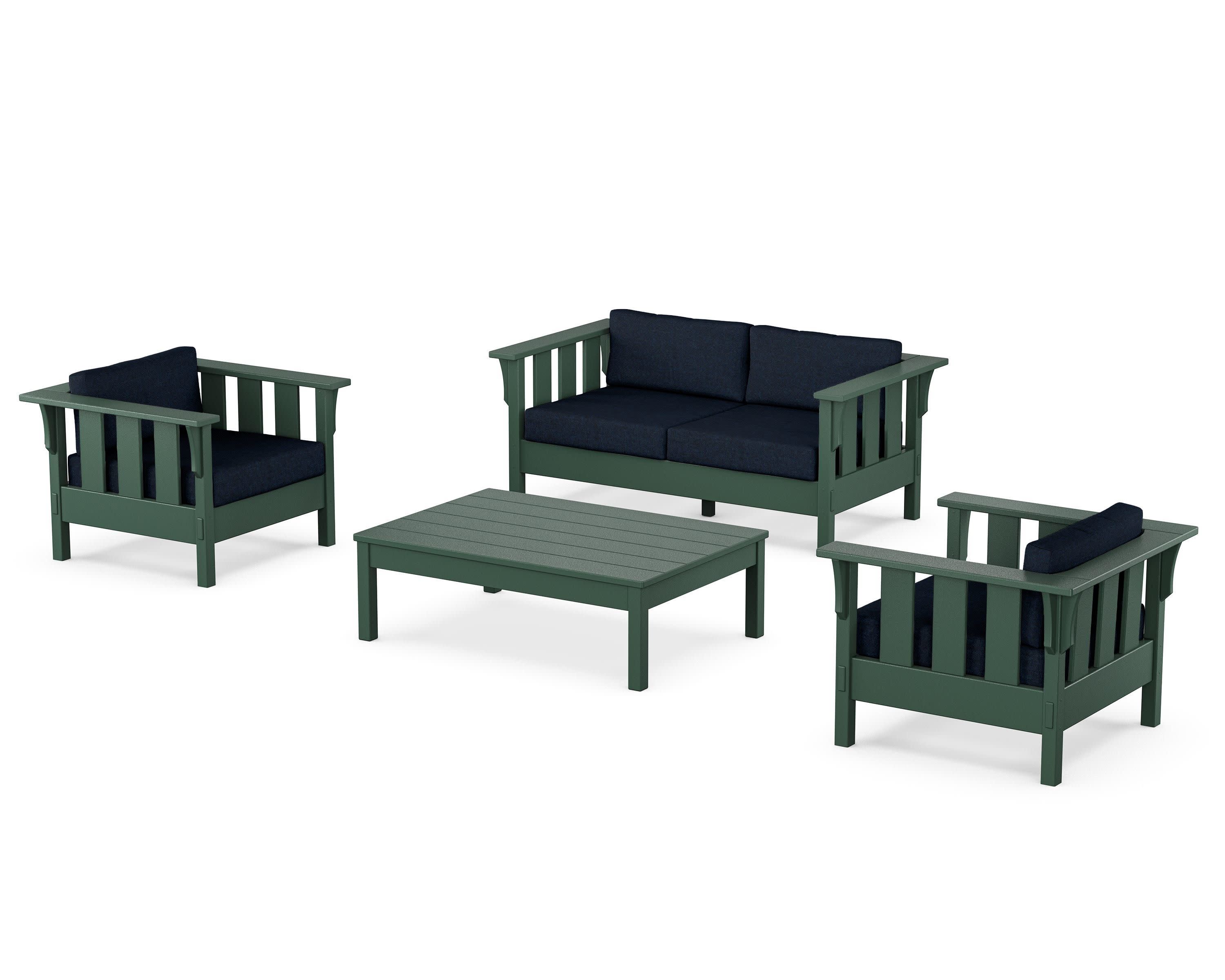 Acadia 4-Piece Deep Seating Set with Loveseat in Green / Marine Indigo