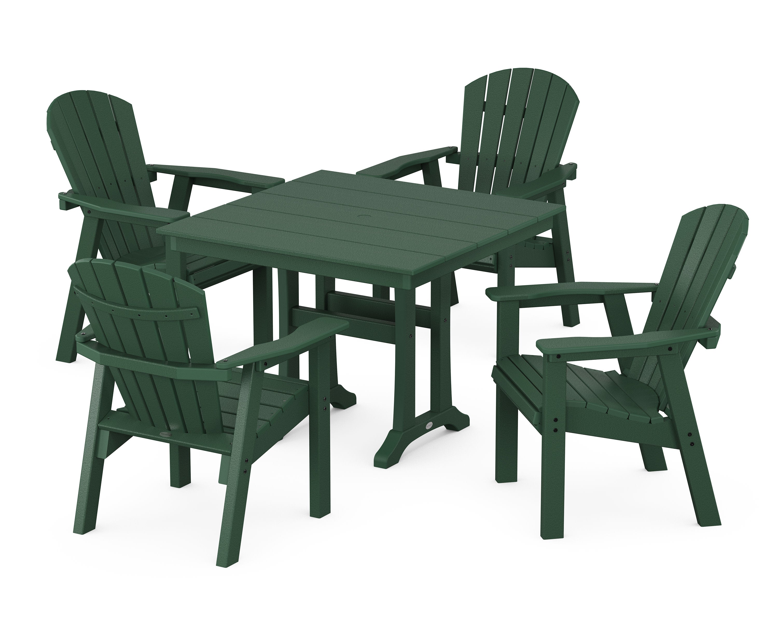 Seashell 5-Piece Farmhouse Dining Set With Trestle Legs in Green