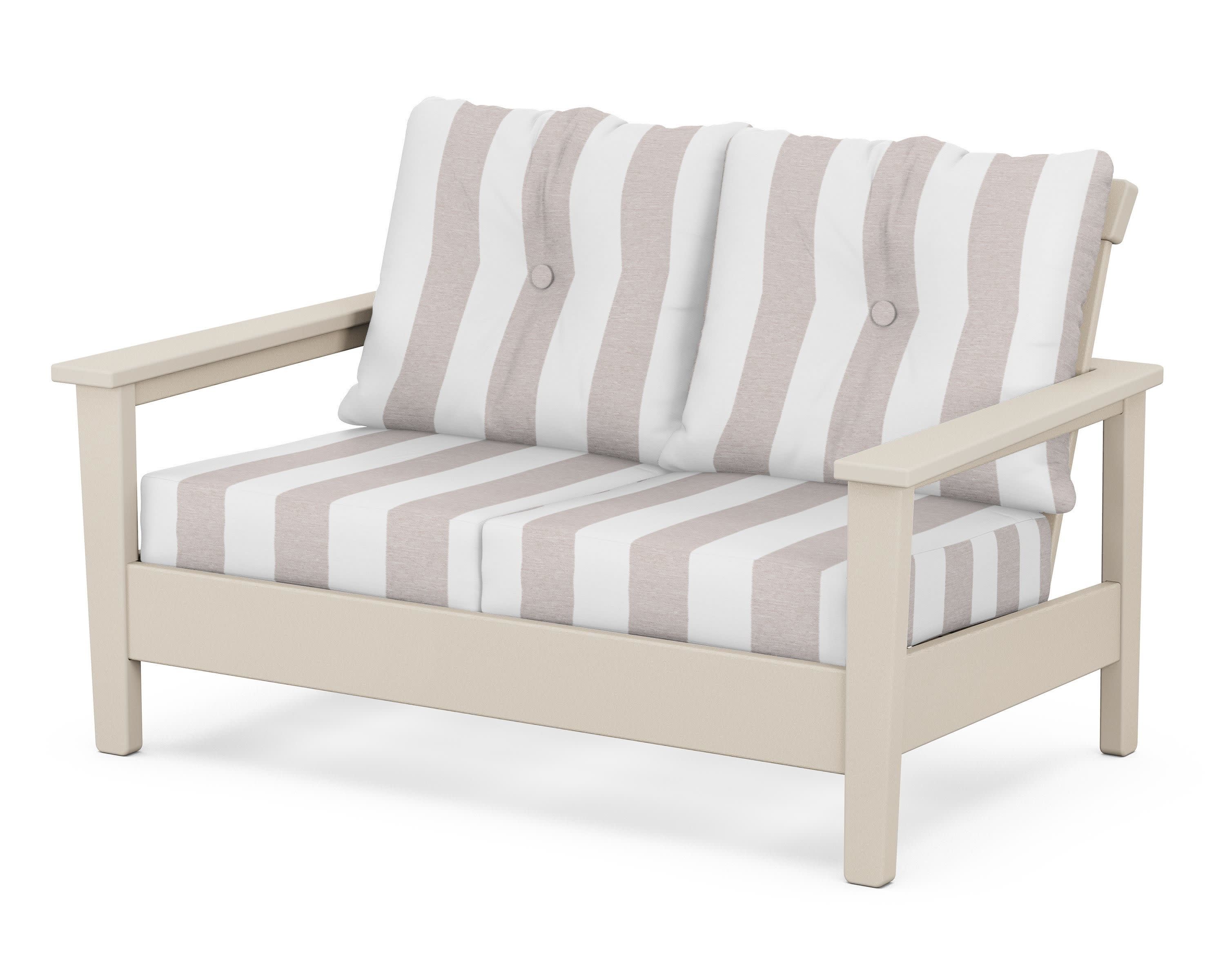 Prescott Deep Seating Loveseat in Sand / Cabana Stripe Dune Burlap