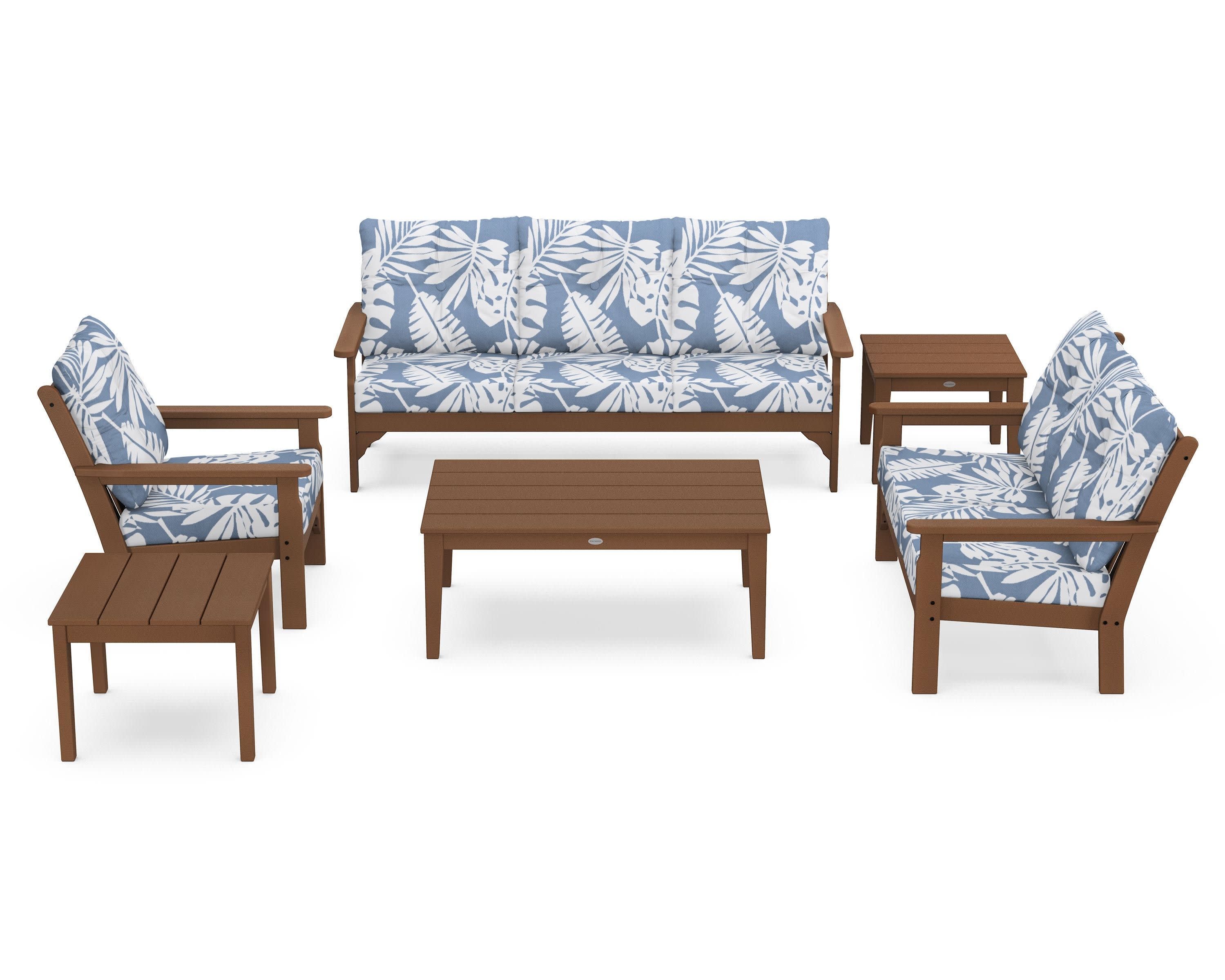 Vineyard 6-Piece Deep Seating Set in Teak / Leaf Sky Blue