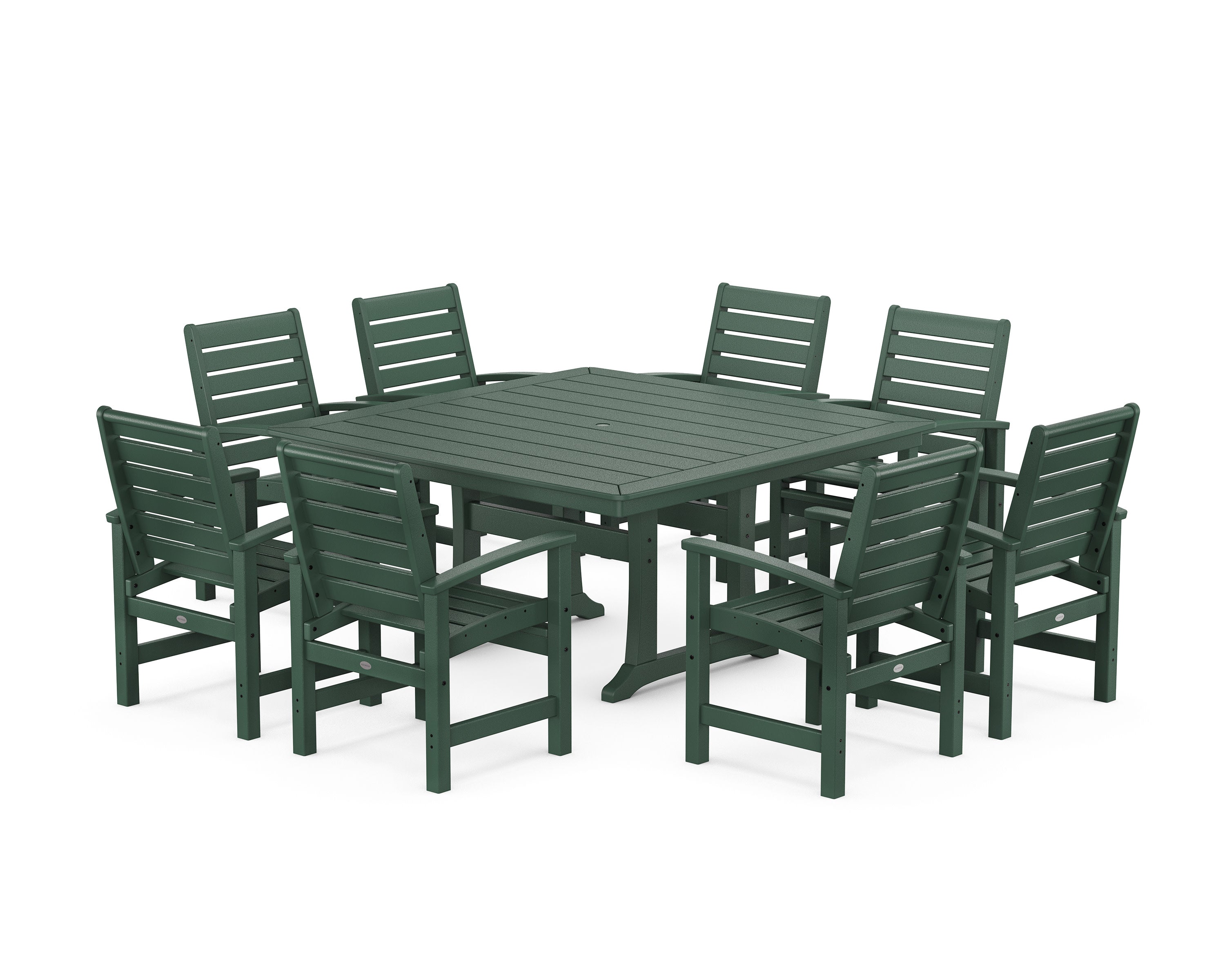 Signature 9-Piece Square Dining Set with Trestle Legs in Green
