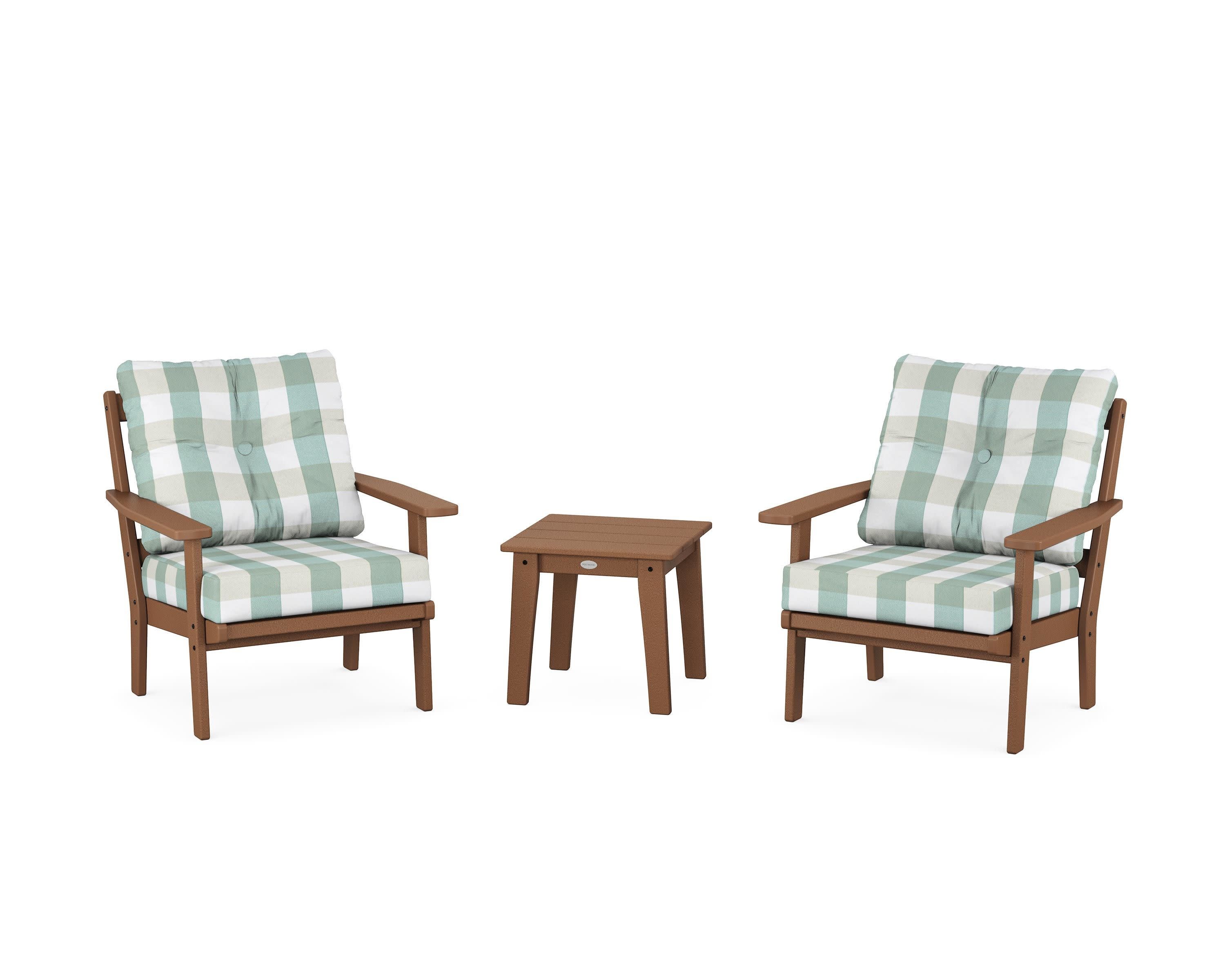 Oxford 3-Piece Deep Seating Set in Teak / Buffalo Plaid Glacier Spa