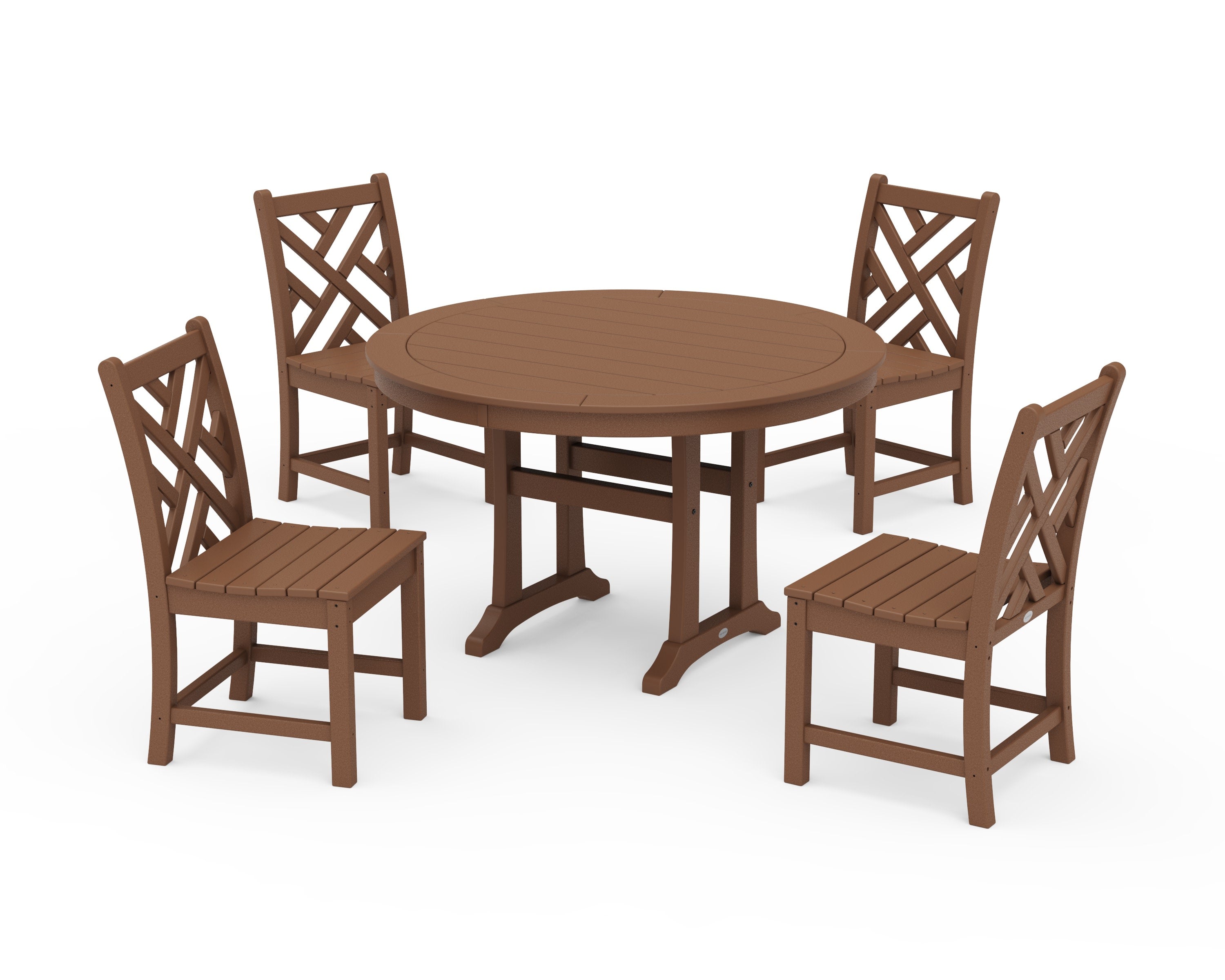 Chippendale Side Chair 5-Piece Round Dining Set With Trestle Legs in Teak