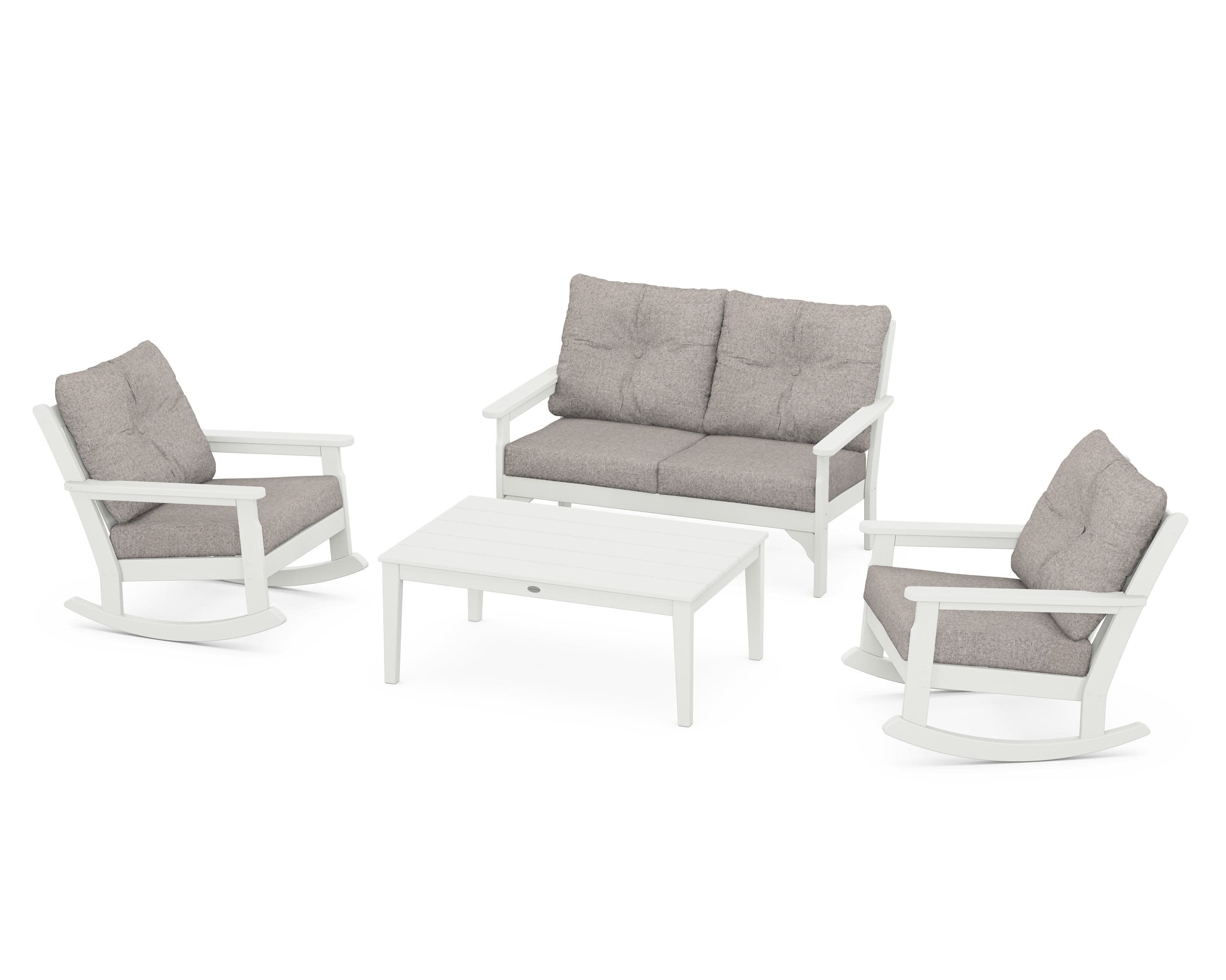 Vineyard 4-Piece Deep Seating Rocking Chair Set in Vintage White / Weathered Tweed