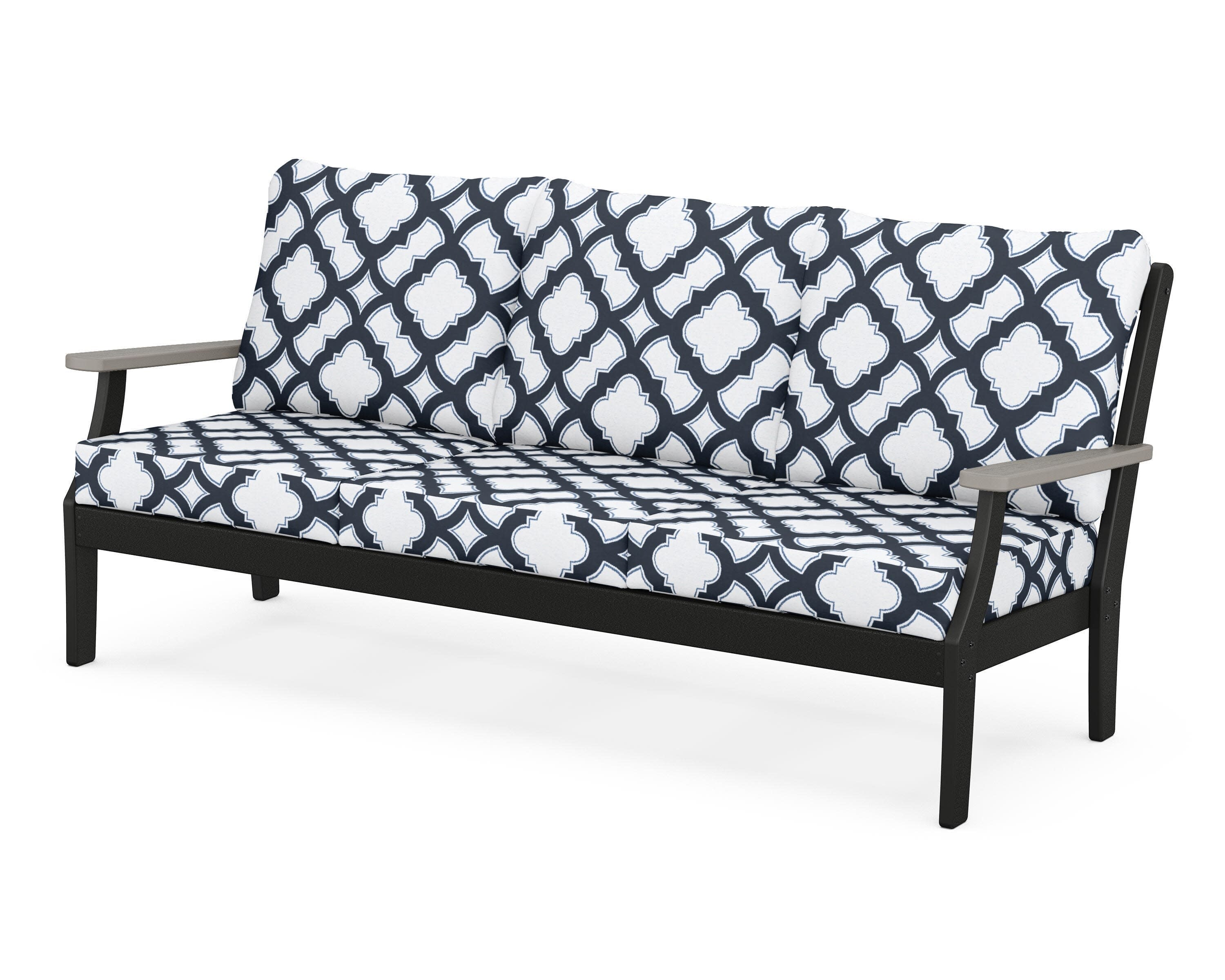 Braxton Deep Seating Sofa in Black / Driftwood / Trellis Marine Indigo