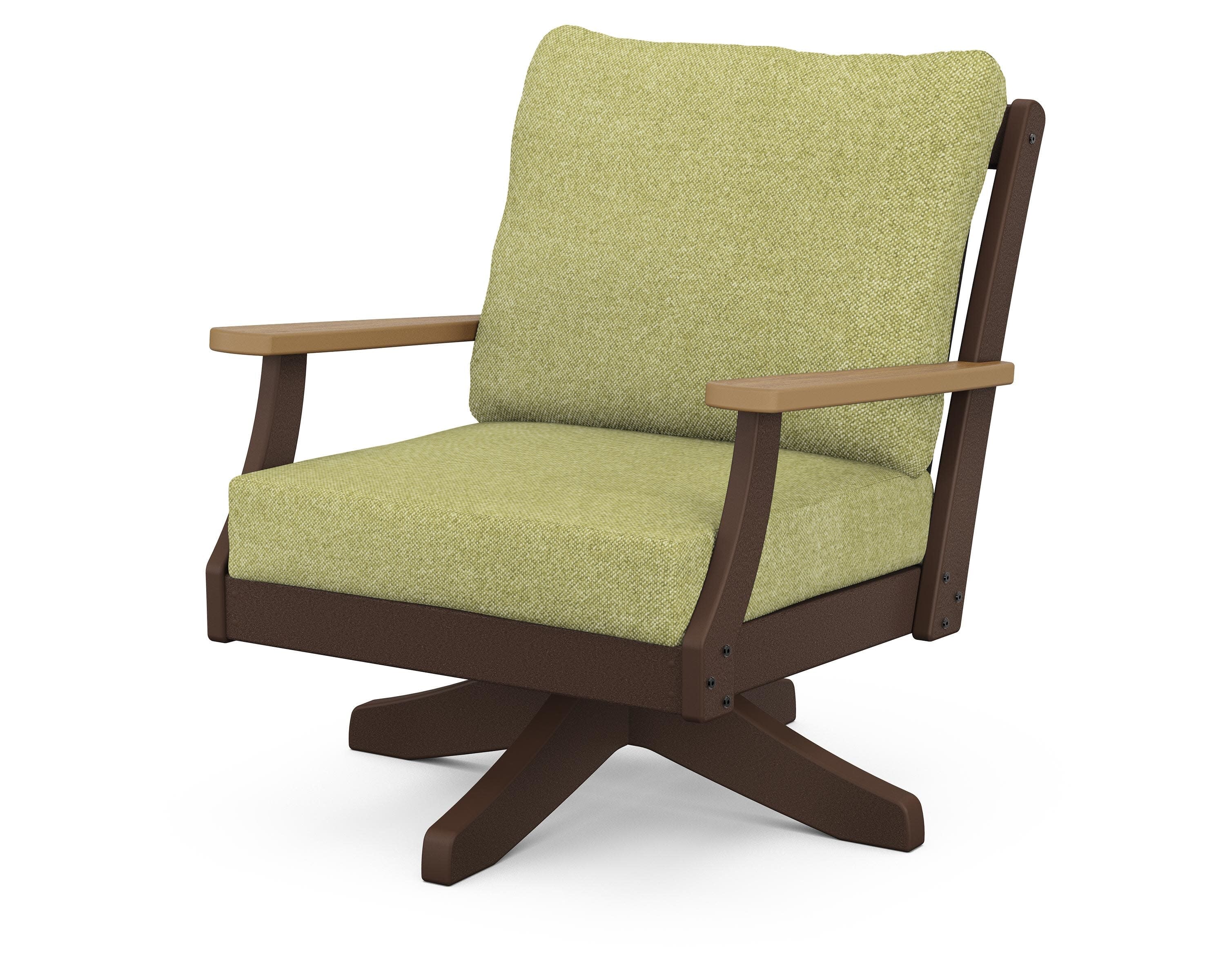 Braxton Deep Seating Swivel Chair in Mahogany / Natural / Chartreuse Boucle