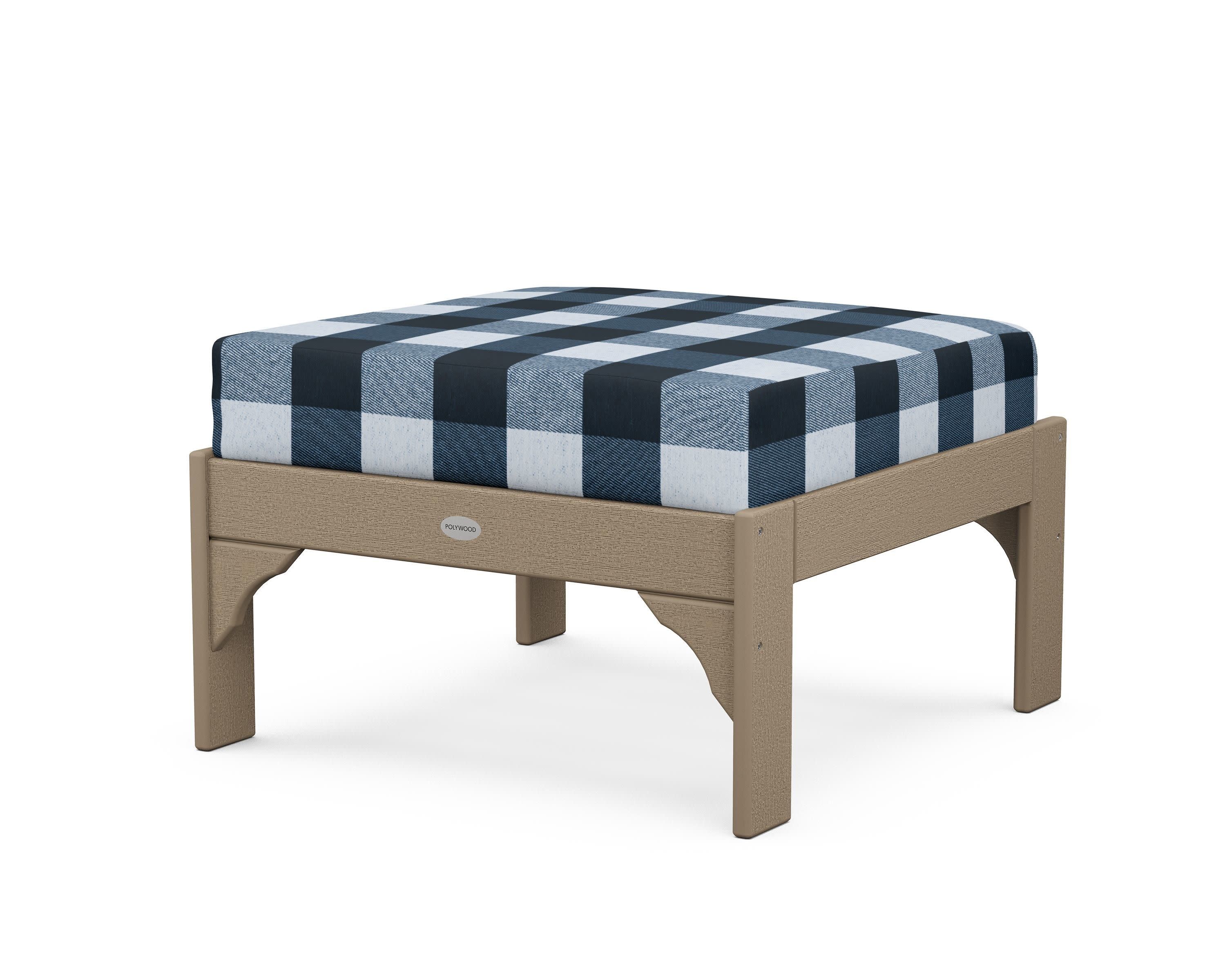 Vineyard Deep Seating Ottoman in Vintage Sahara / Buffalo Plaid Marine Indigo