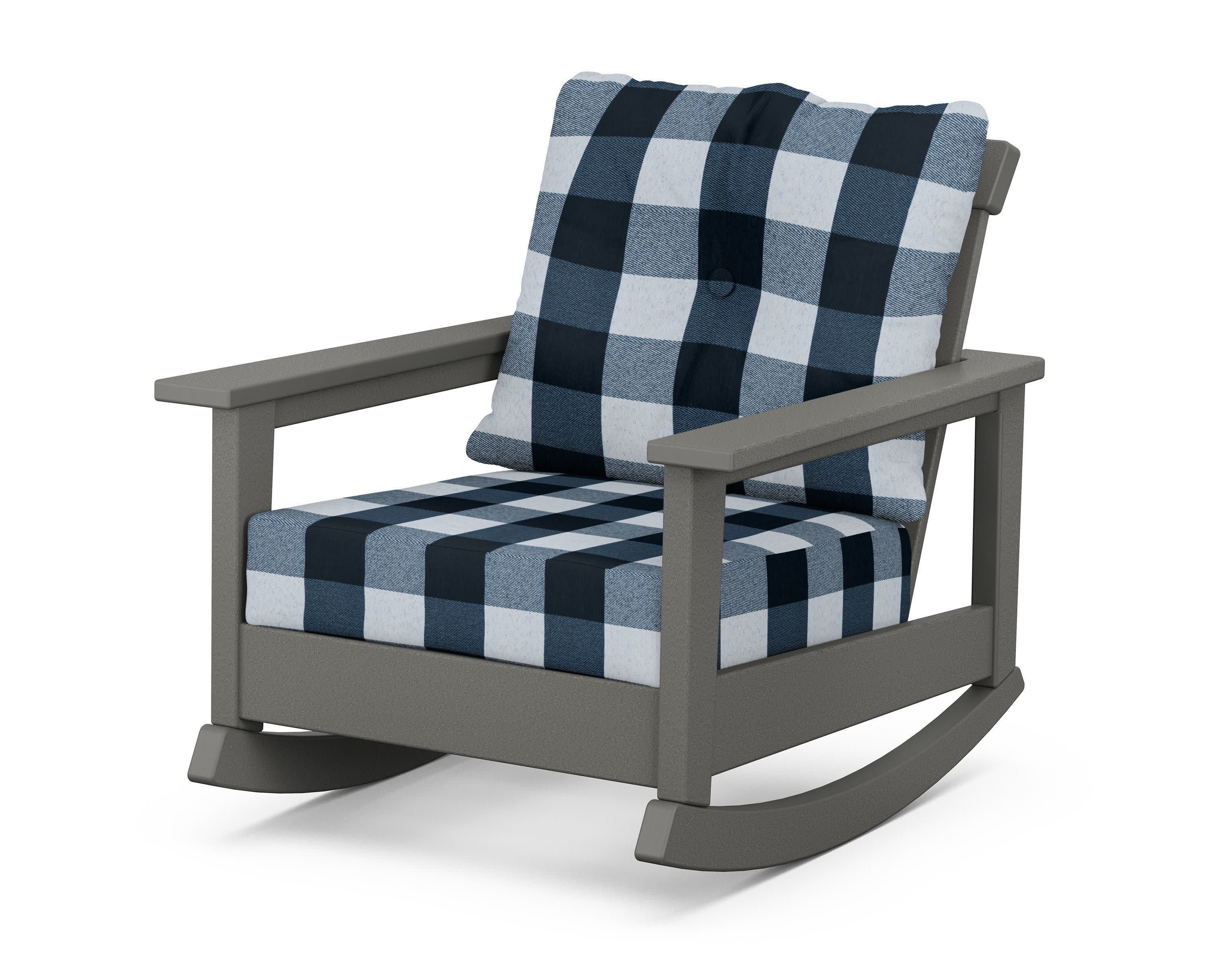 Prescott Deep Seating Rocking Chair in Slate Grey / Buffalo Plaid Marine Indigo