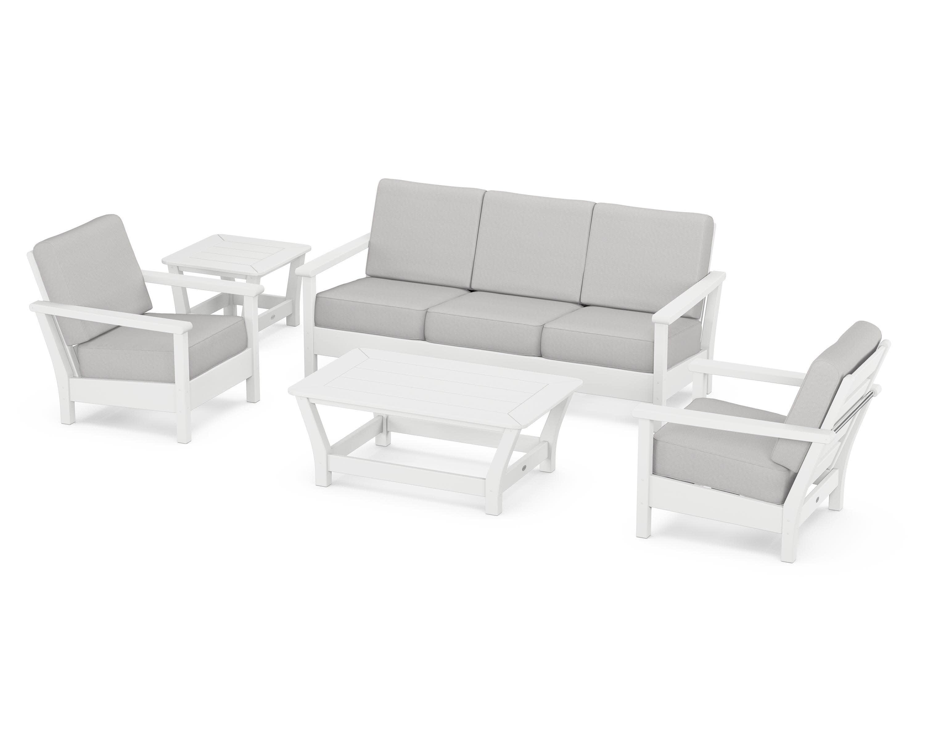 Harbour 5-Piece Deep Seating Set in White / Diamond in the Rough