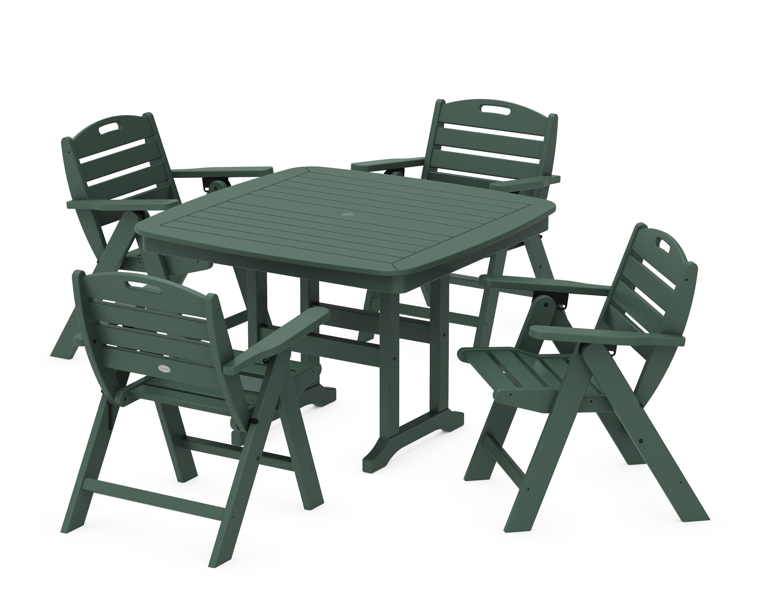 Nautical Folding Lowback Chair 5-Piece Dining Set with Trestle Legs in Green