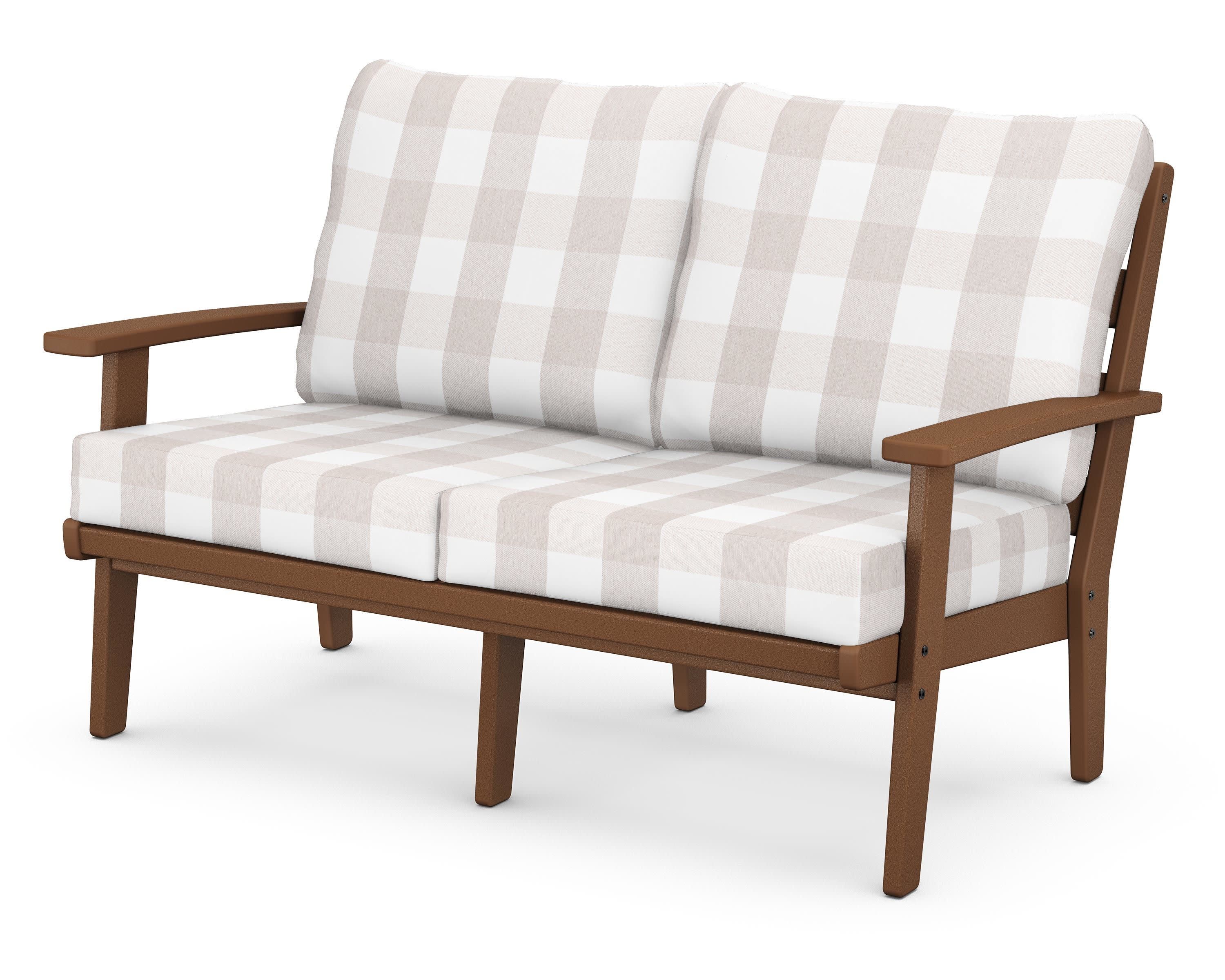 Grant Park Deep Seating Loveseat in Teak / Buffalo Plaid Dune Burlap