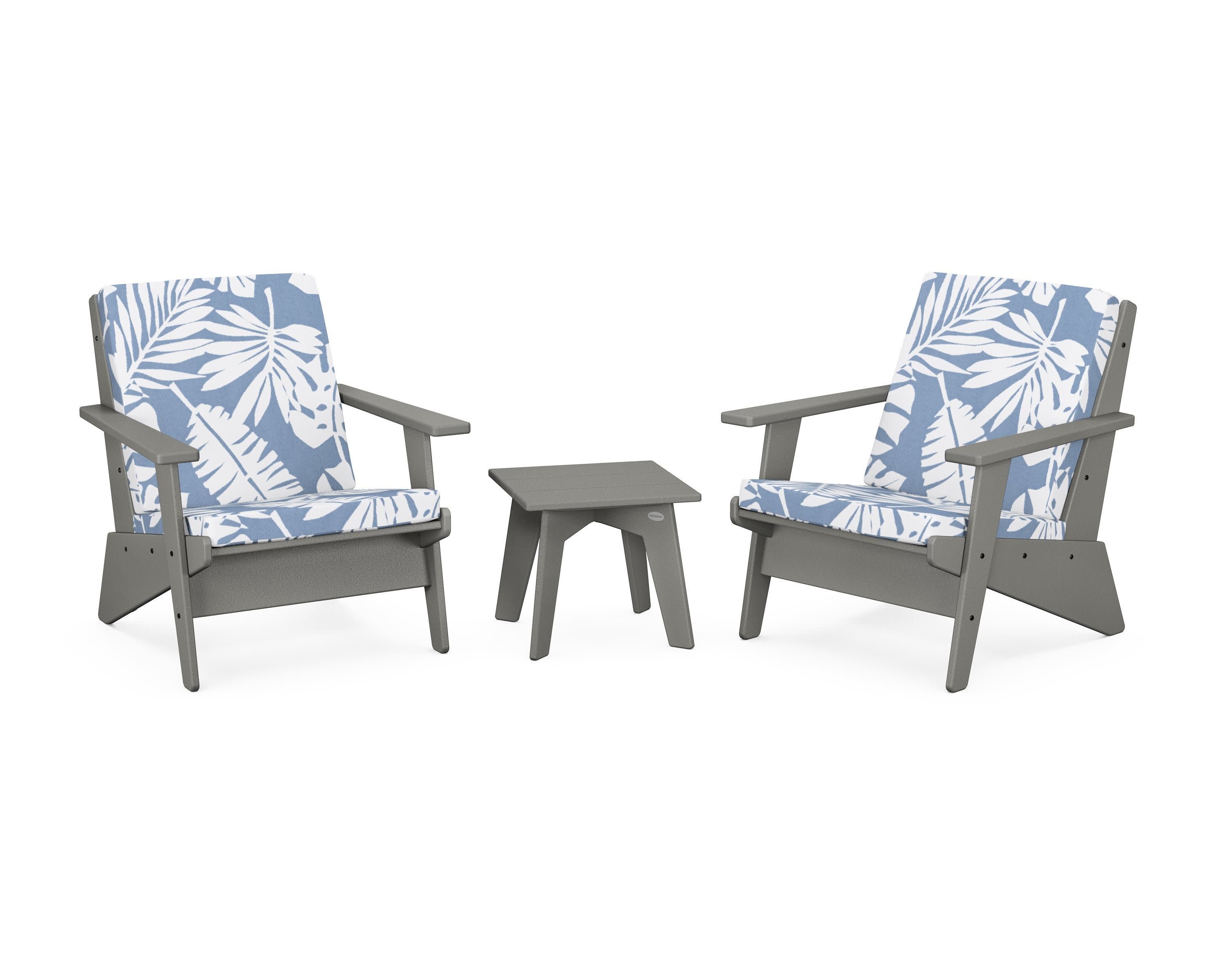 Riviera Modern Lounge 3-Piece Set in Slate Grey / Leaf Sky Blue