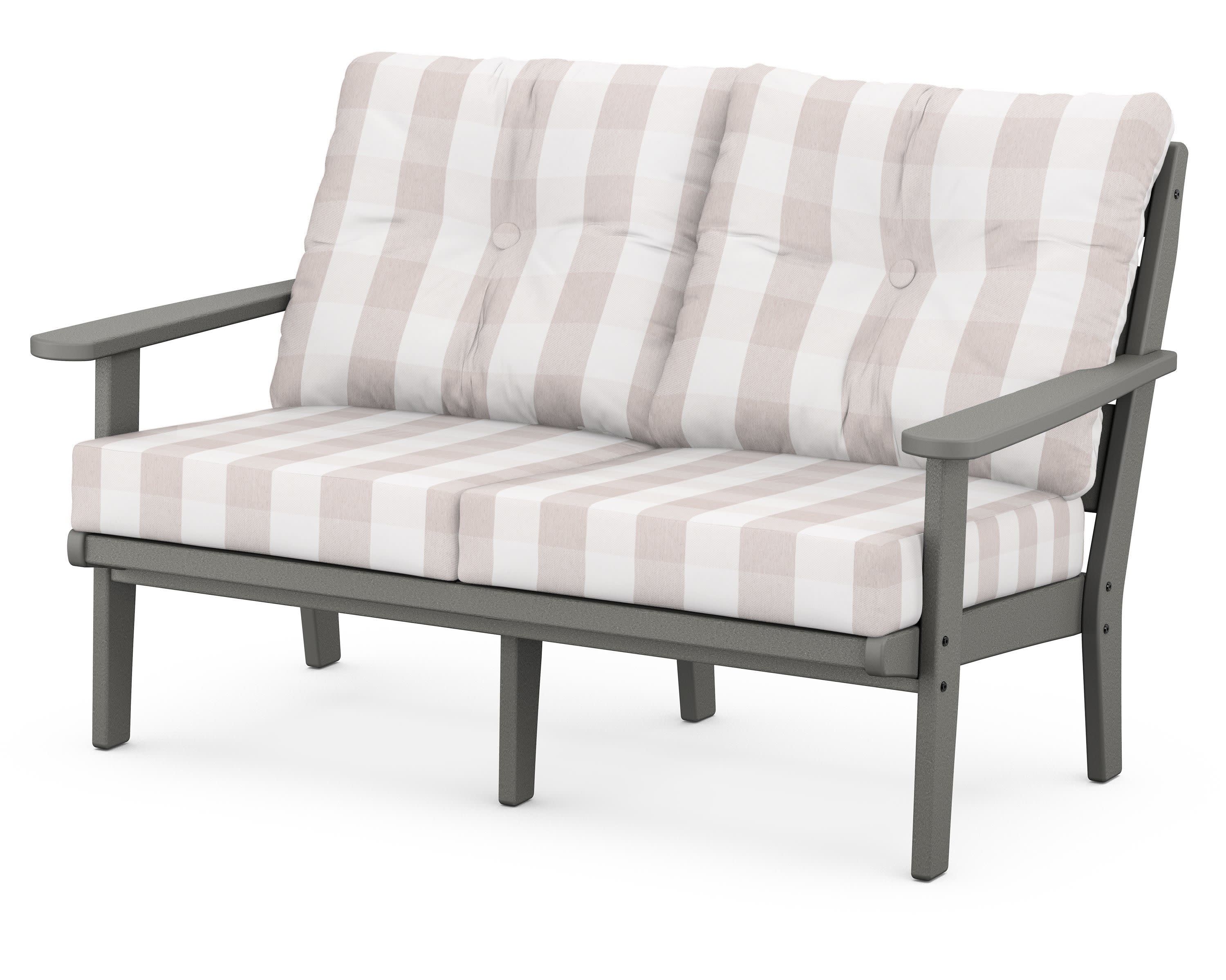 Lakeside Deep Seating Loveseat in Slate Grey / Buffalo Plaid Dune Burlap