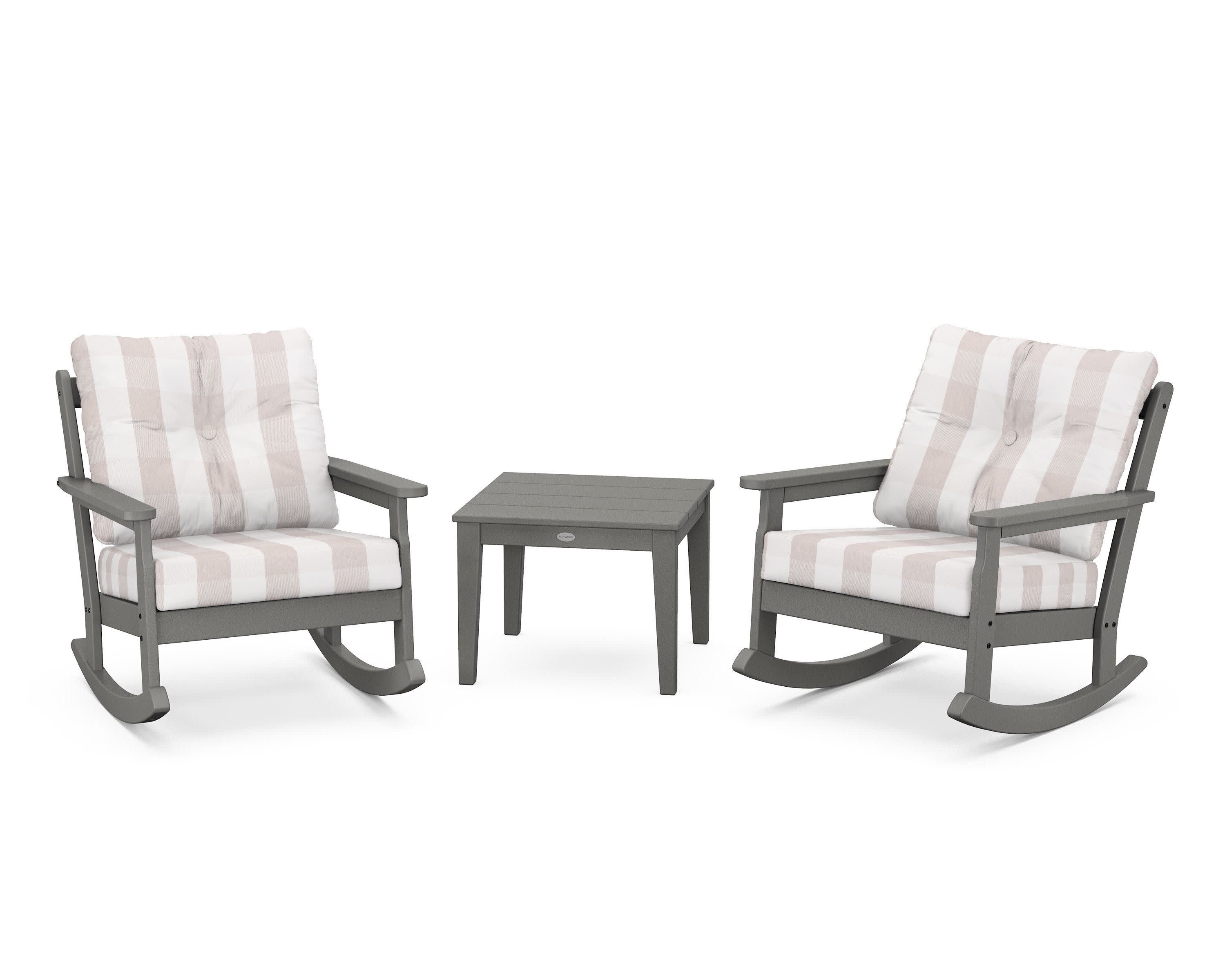 Vineyard 3-Piece Deep Seating Rocker Set in Slate Grey / Buffalo Plaid Dune Burlap