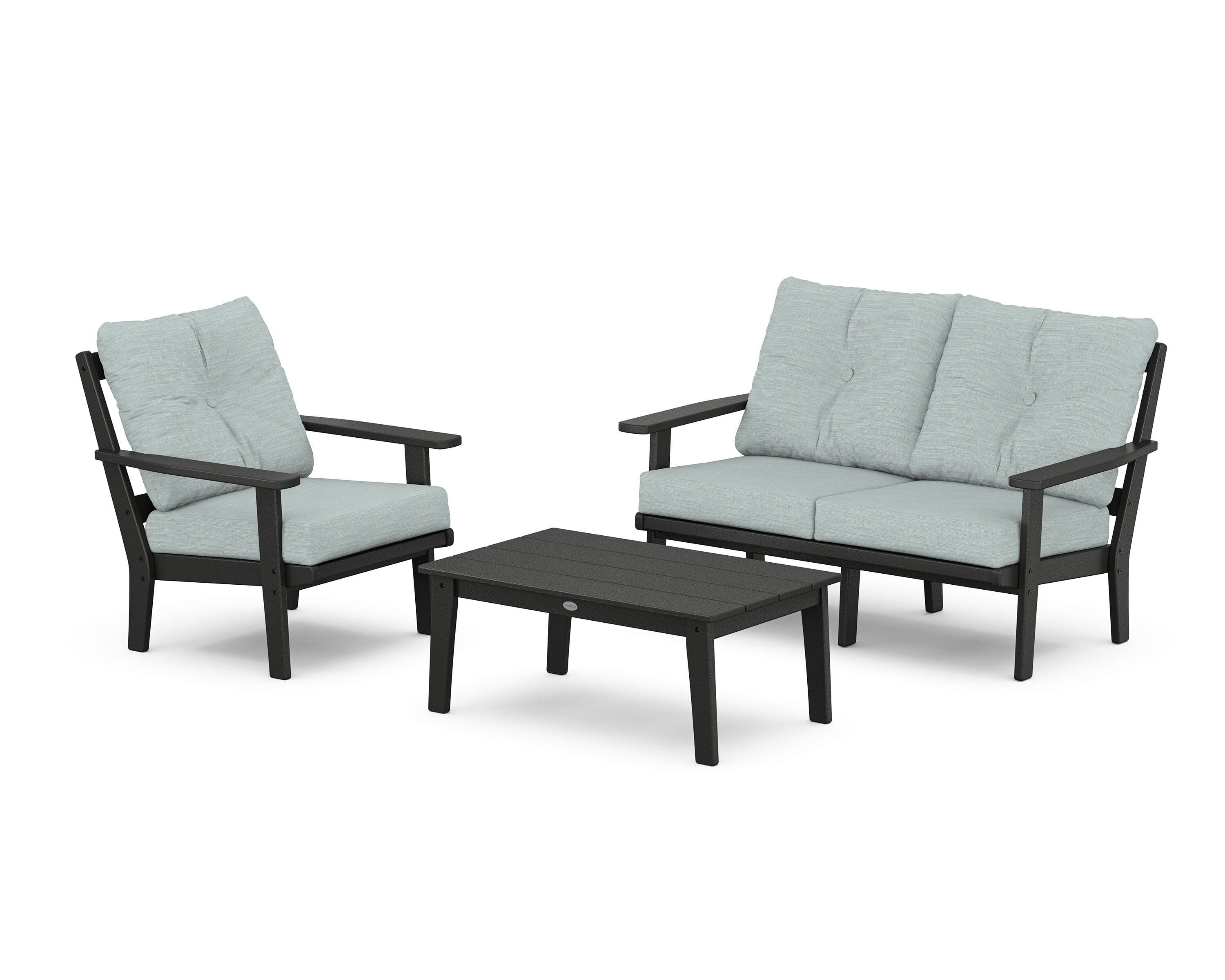 Prairie 3-Piece Deep Seating Set with Loveseat in Black / Soothe Mist