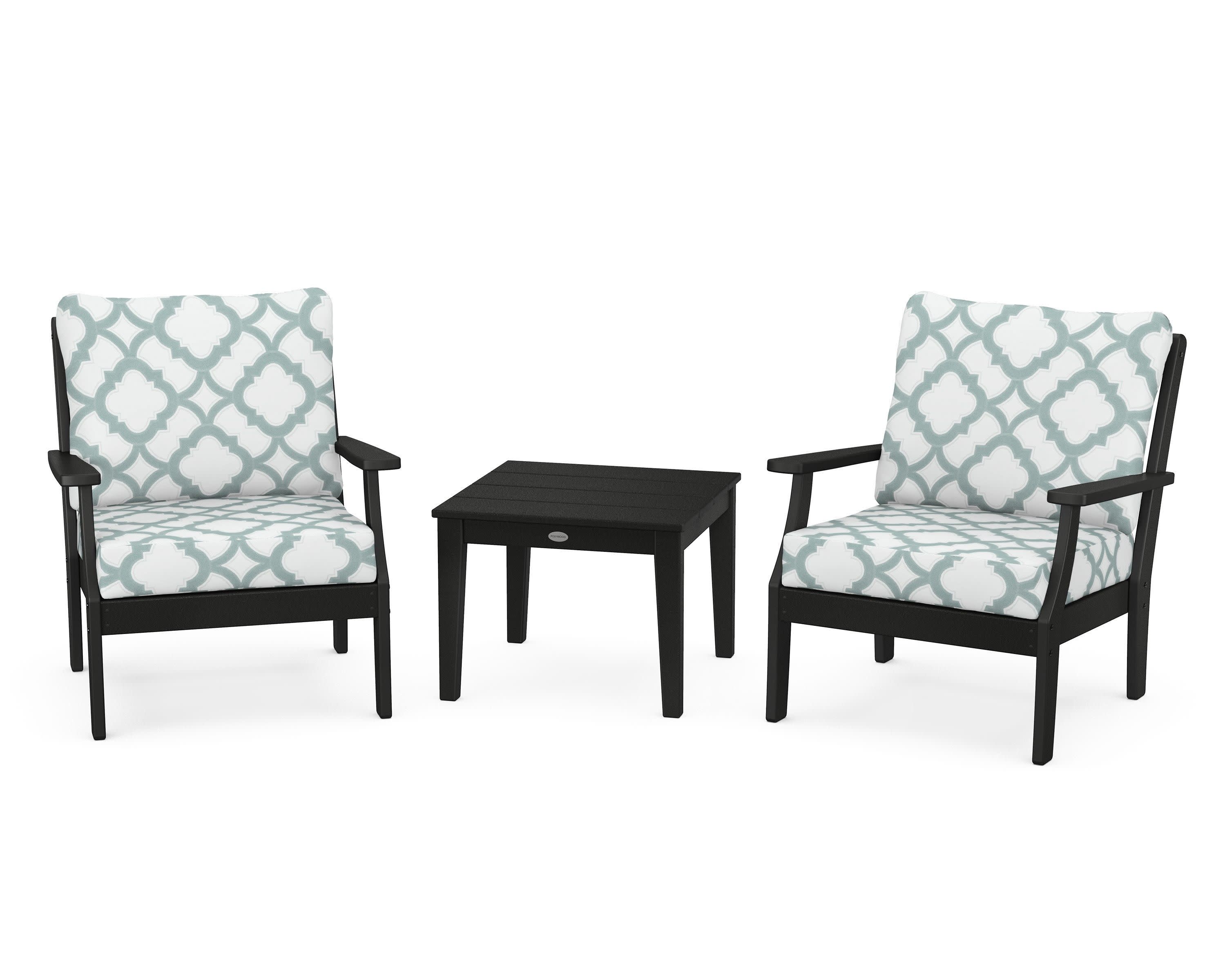 Braxton 3-Piece Deep Seating Set in Black / Trellis Glacier Spa