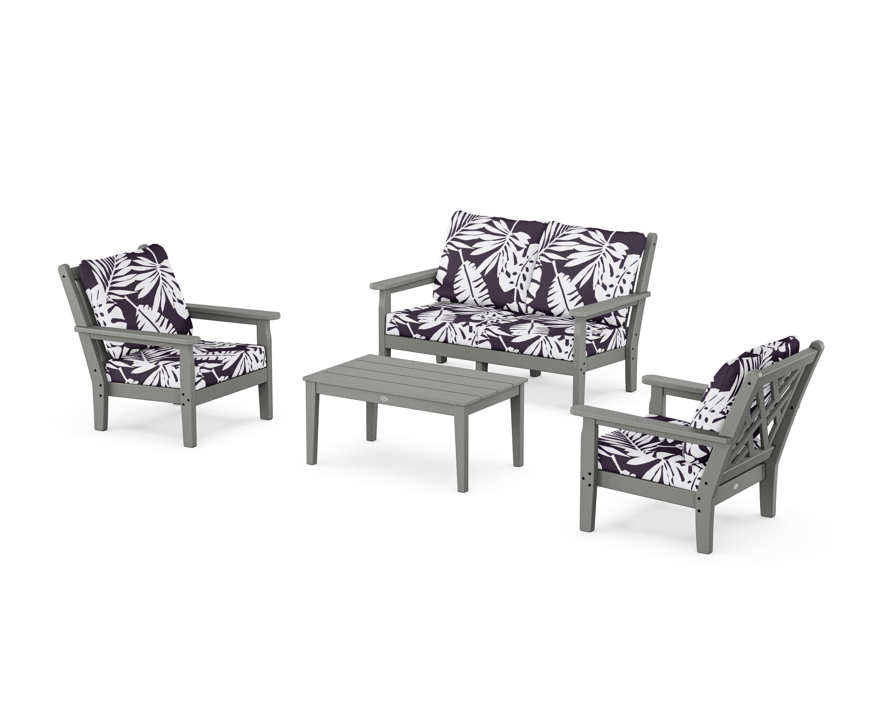 Chippendale 4-Piece Deep Seating Set with Loveseat in Slate Grey / Leaf Navy