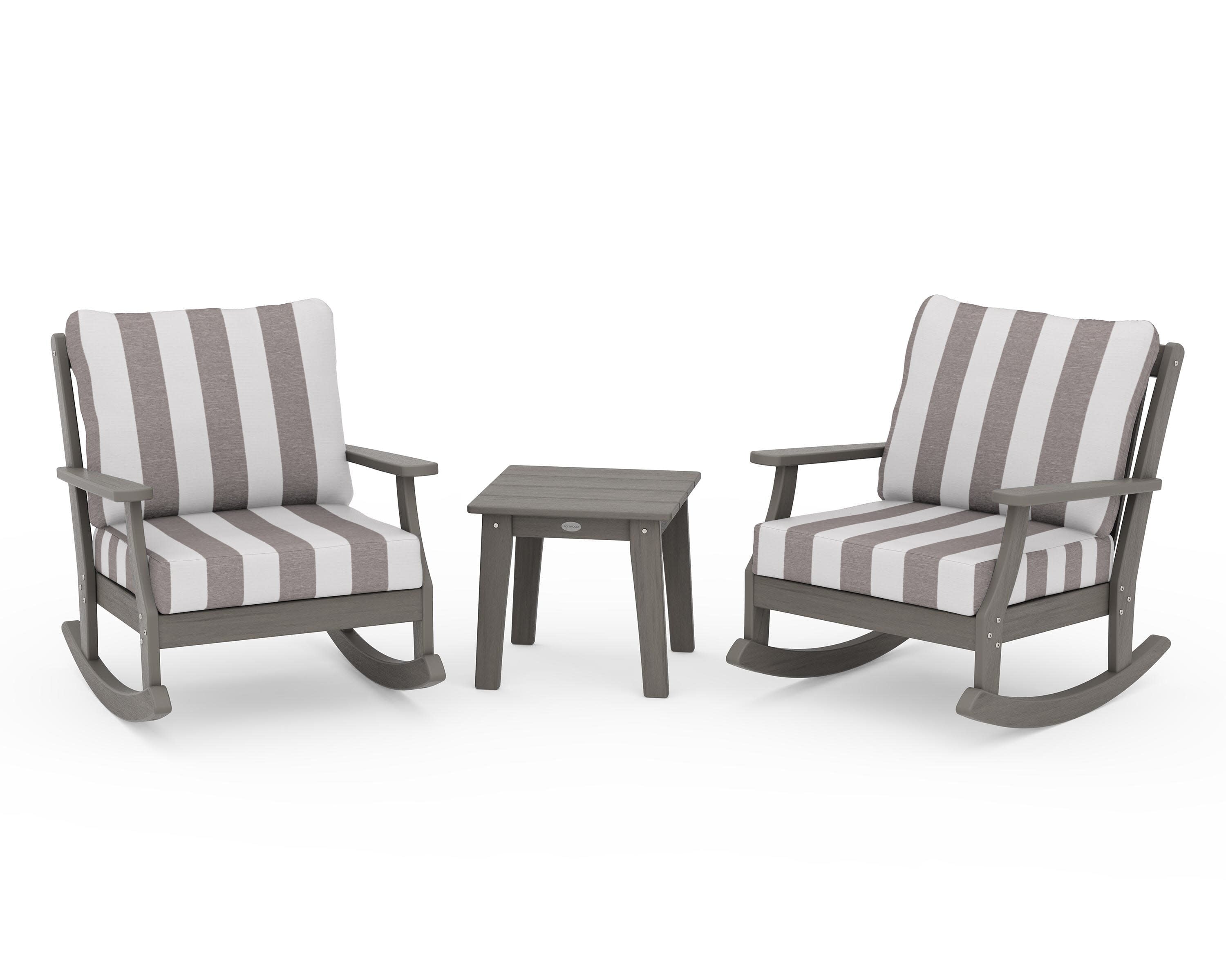 Braxton 3-Piece Deep Seating Rocker Set in Driftwood / Cabana Stripe Grey Mist