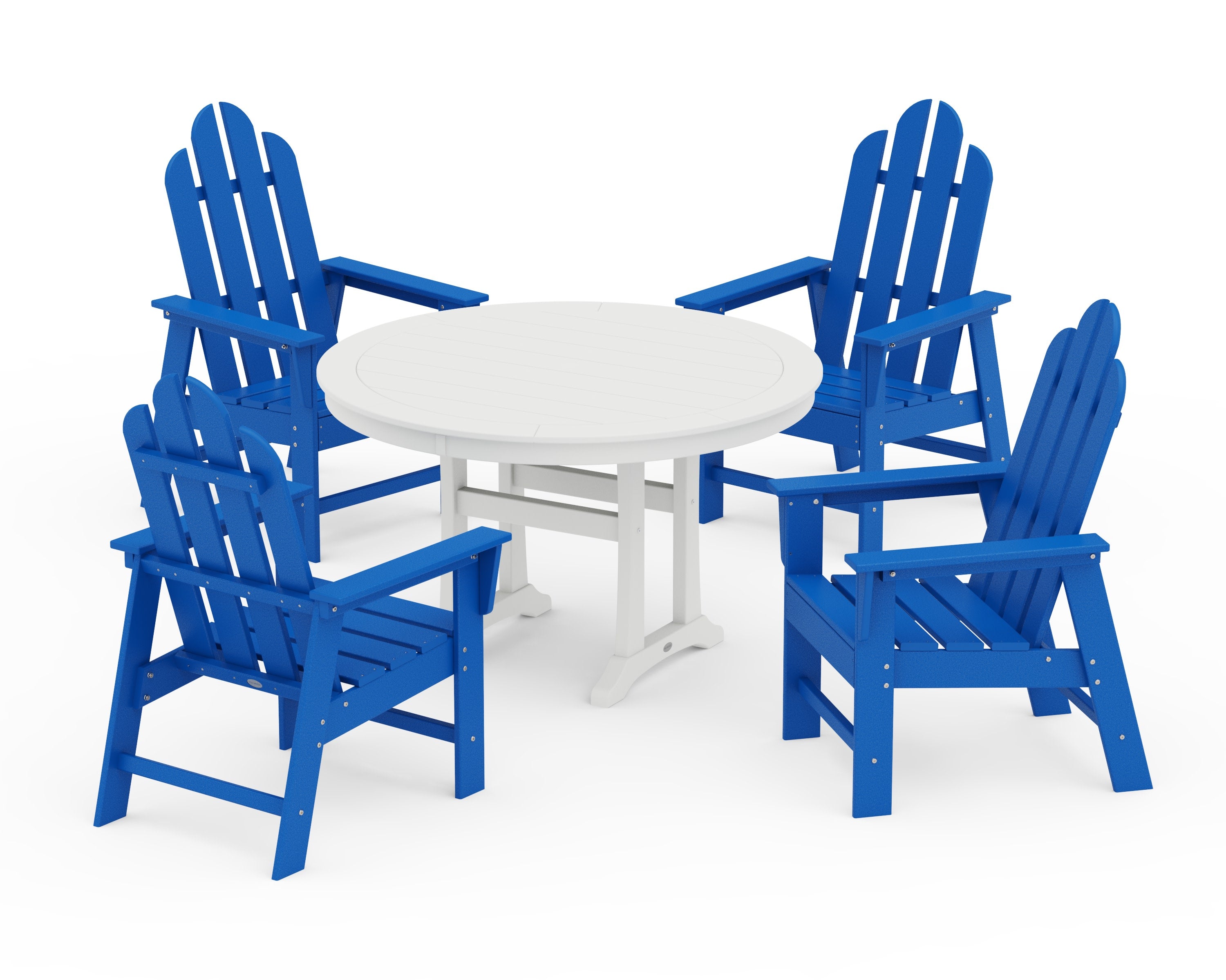 Long Island 5-Piece Round Dining Set with Trestle Legs in Pacific Blue / White