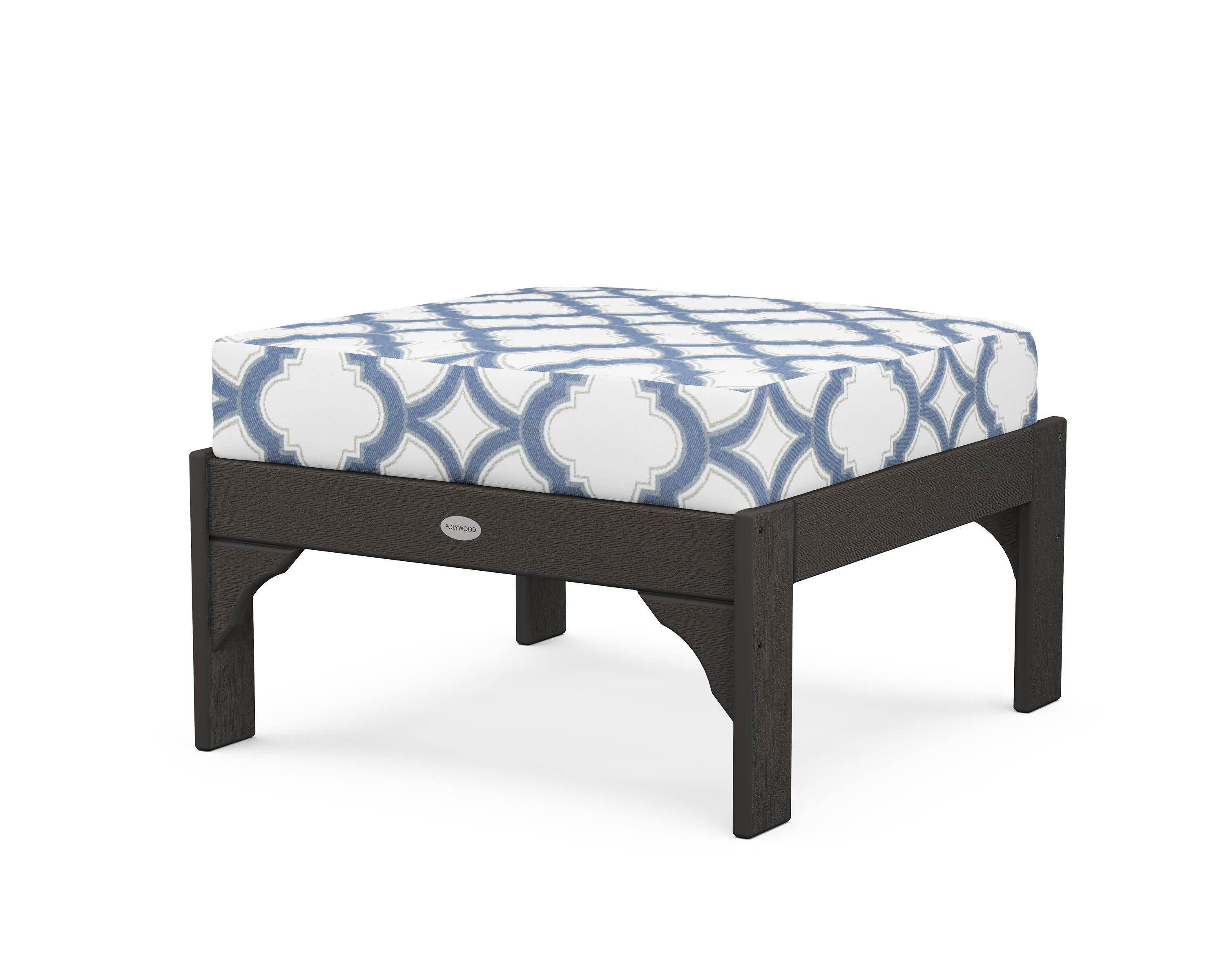 Vineyard Deep Seating Ottoman in Vintage Coffee / Trellis Sky Blue