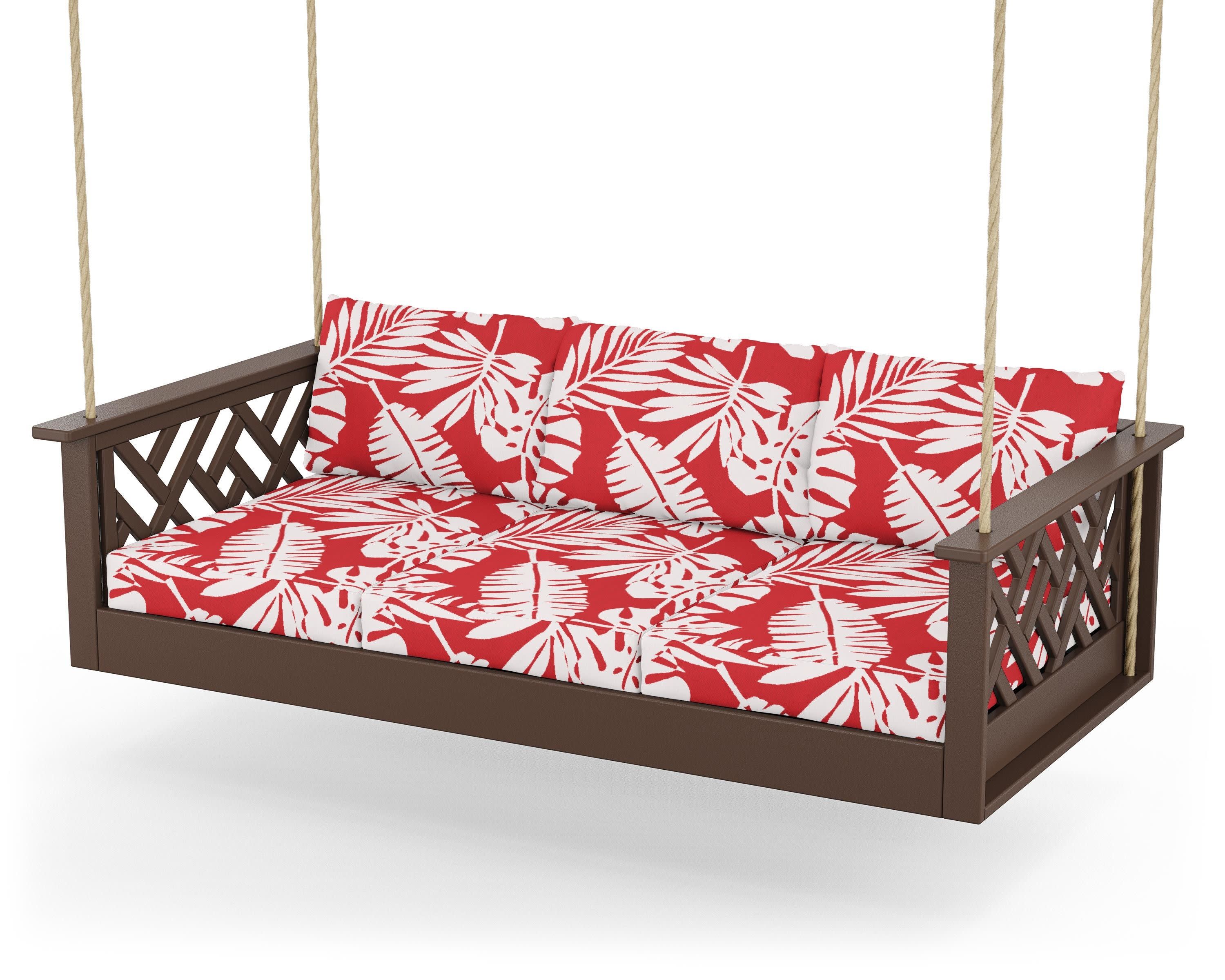 Chippendale Daybed Swing in Mahogany / Leaf Crimson