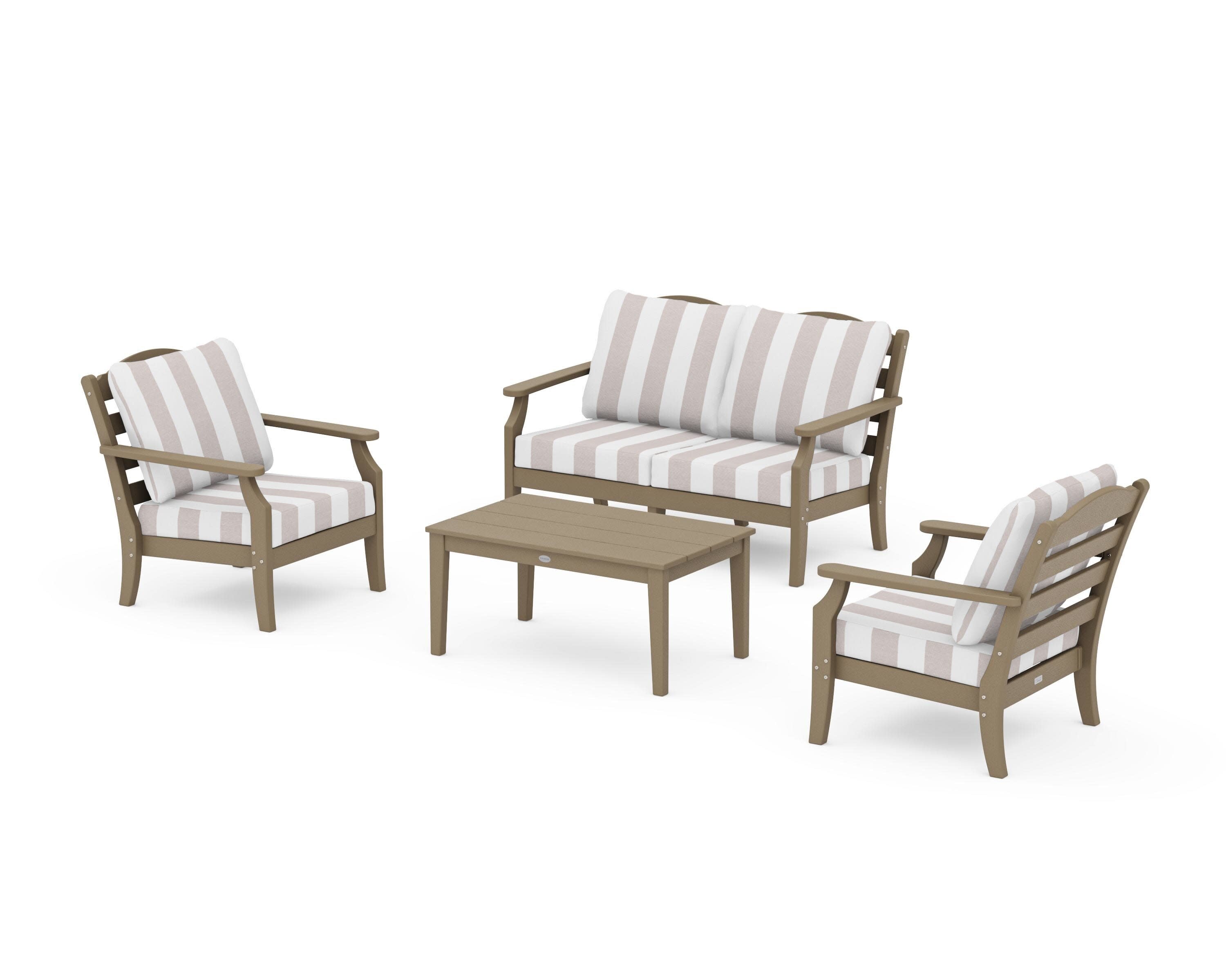 Savannah 4-Piece Deep Seating Set with Loveseat in Vintage Sahara / Cabana Stripe Dune Burlap