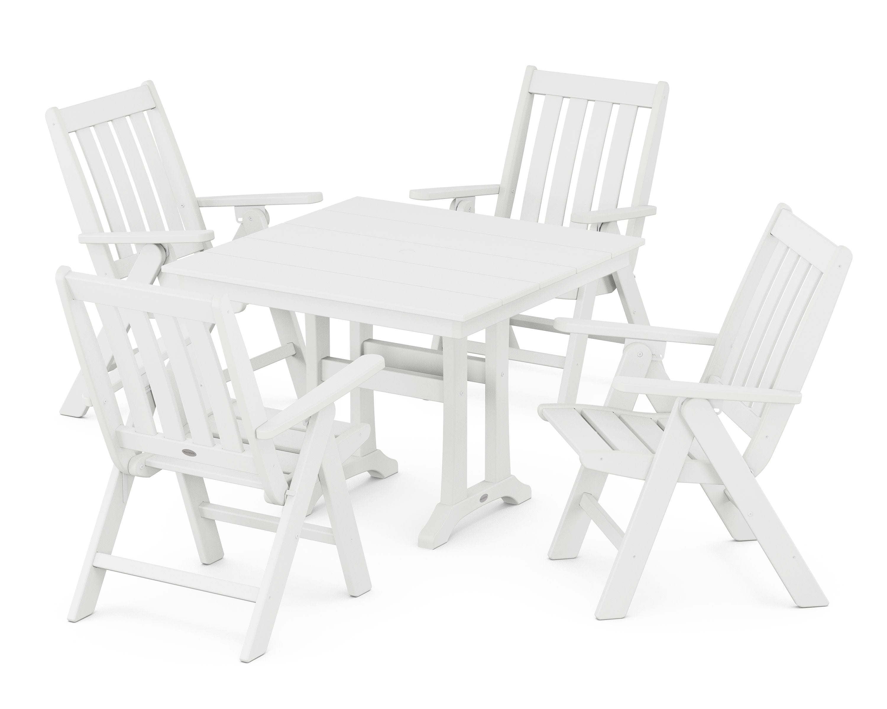 Vineyard Folding 5-Piece Farmhouse Dining Set With Trestle Legs in White
