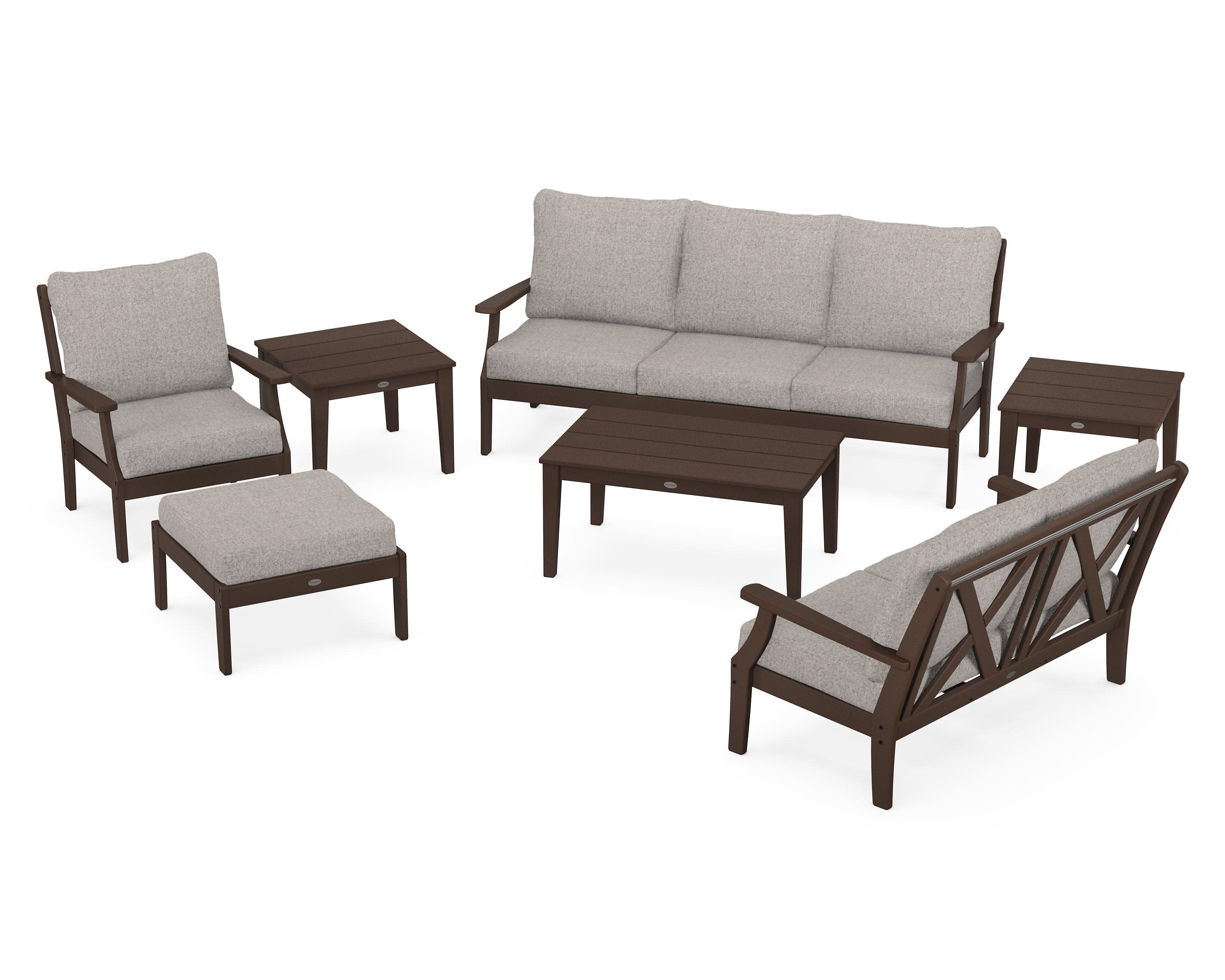 Braxton 7-Piece Deep Seating Set in Mahogany / Weathered Tweed