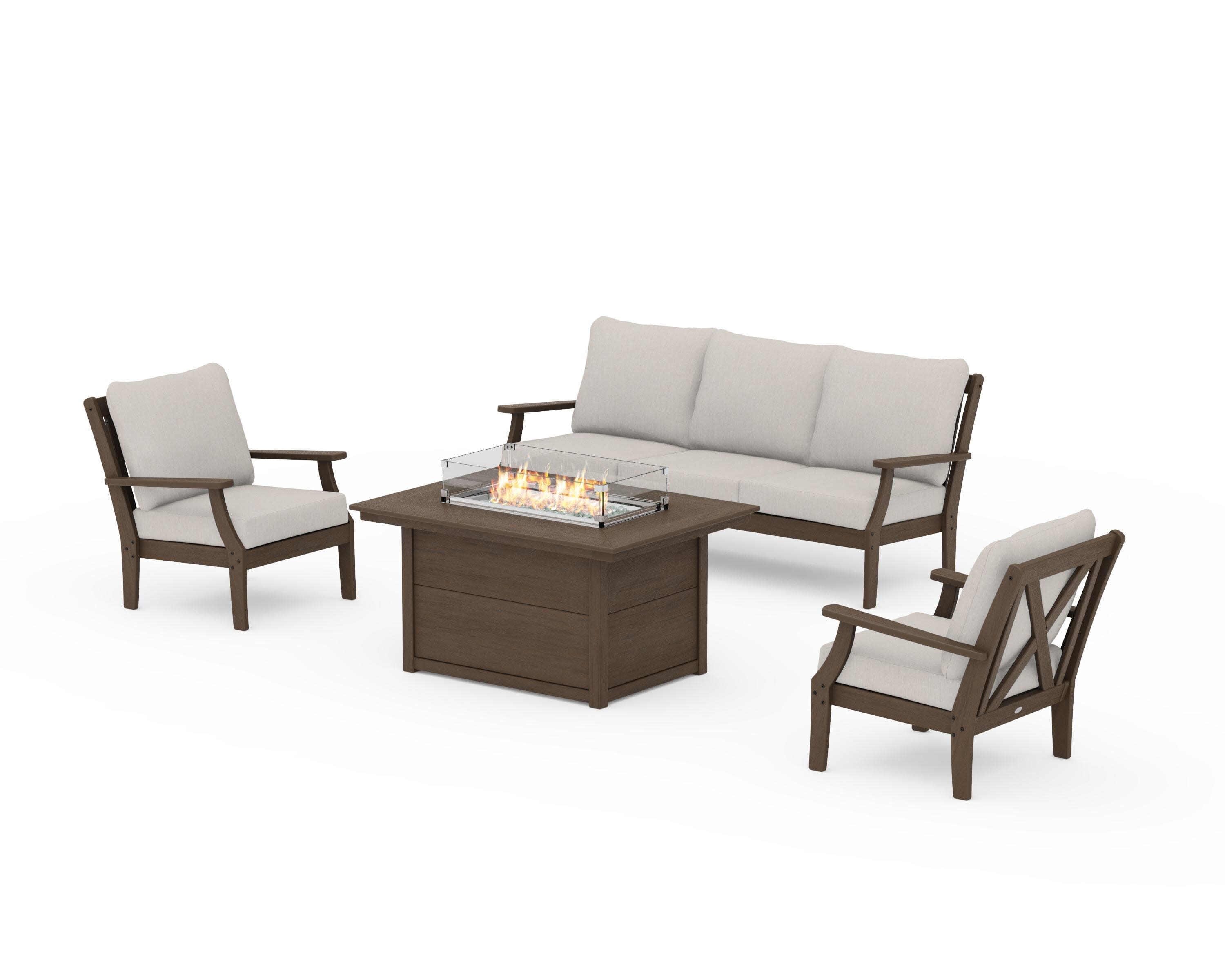 Braxton Deep Seating Fire Pit Table Set in Kona / Cast Ash