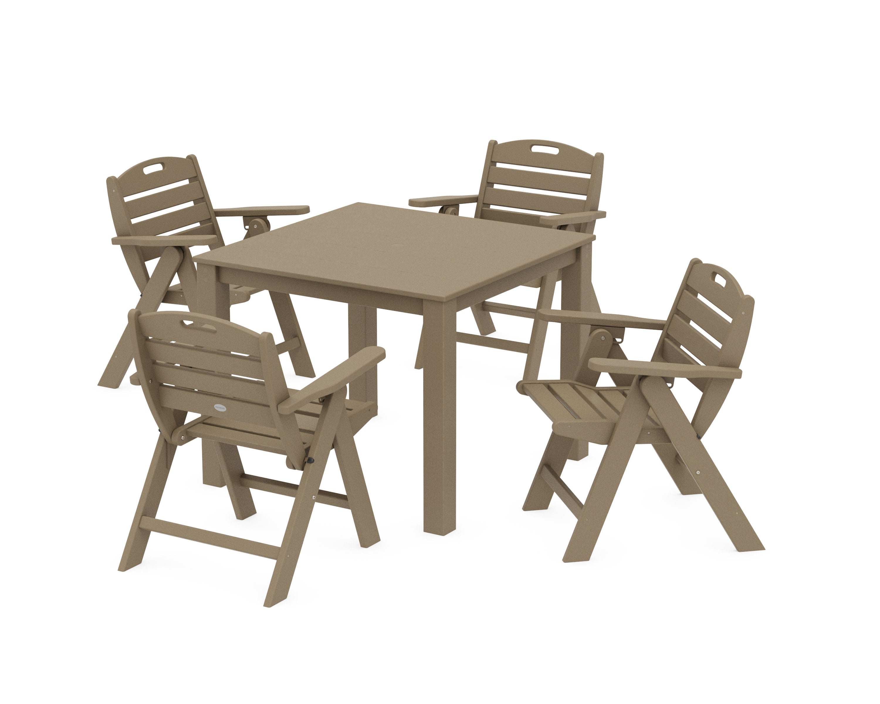 Nautical Folding Lowback Chair 5-Piece Parsons Dining Set in Vintage Sahara