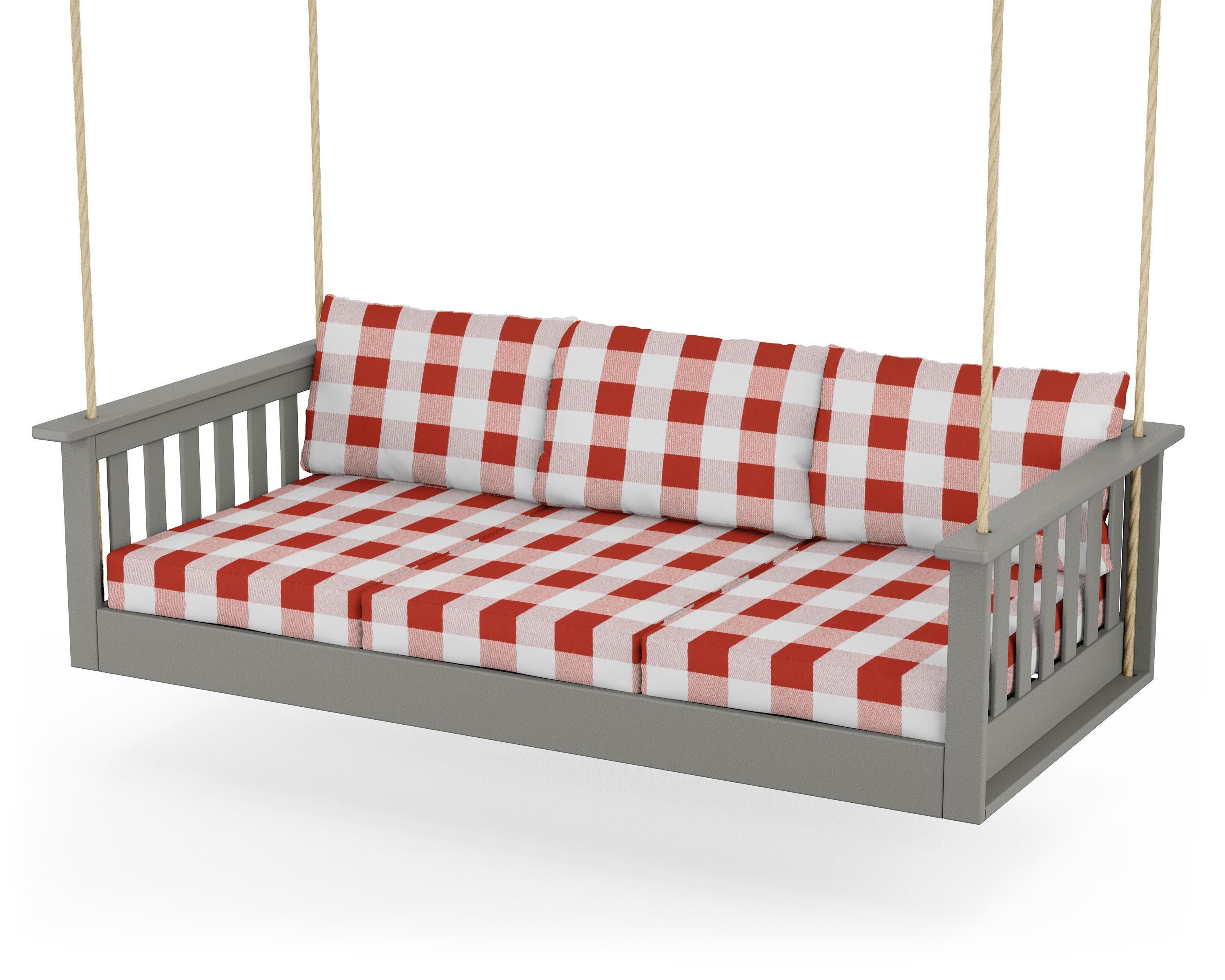 Vineyard Daybed Swing in Slate Grey / Buffalo Plaid Crimson