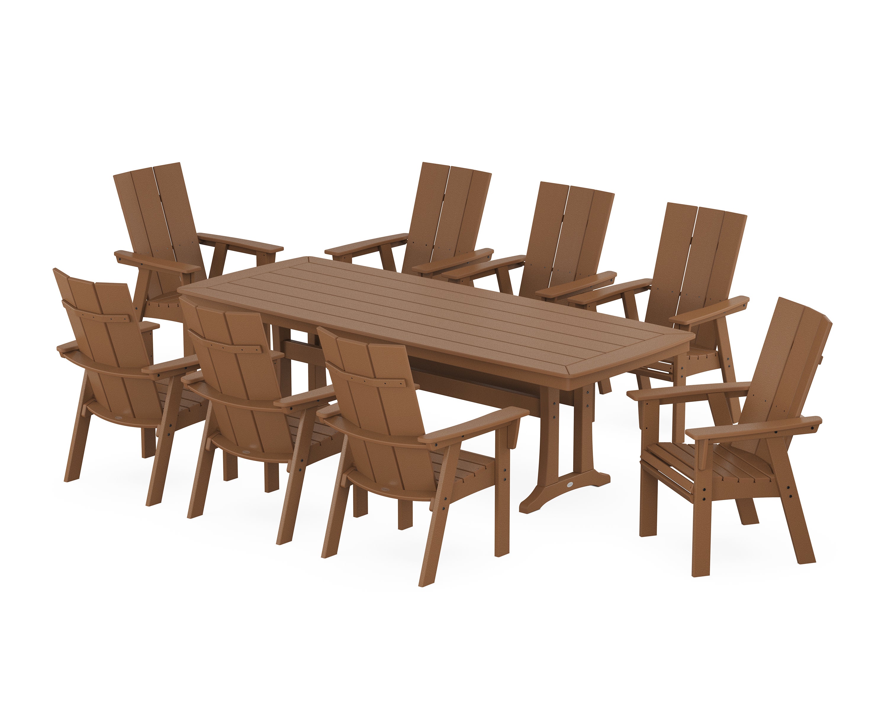 Modern Curveback Adirondack 9-Piece Dining Set with Trestle Legs in Teak