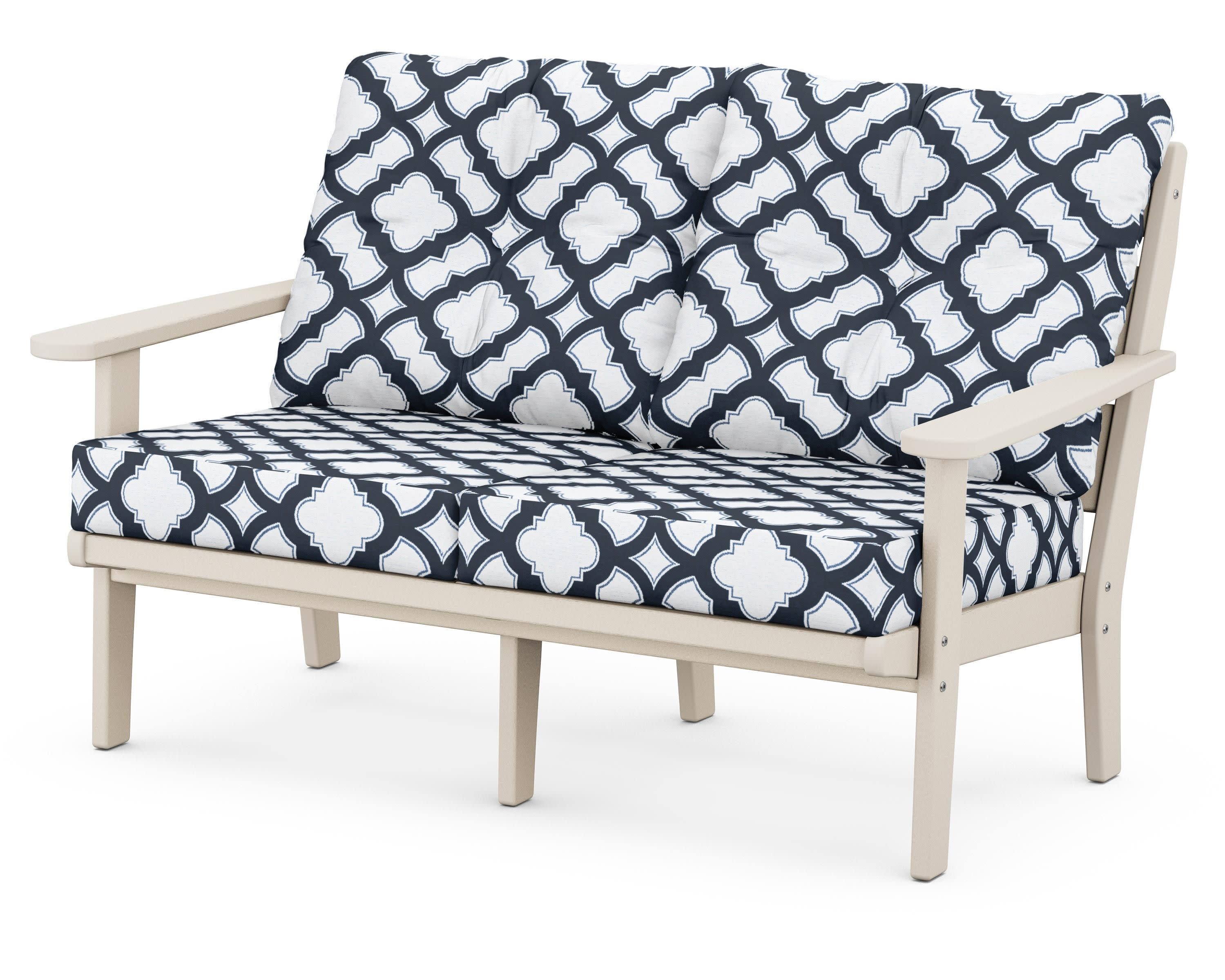 Lakeside Deep Seating Loveseat in Sand / Trellis Marine Indigo