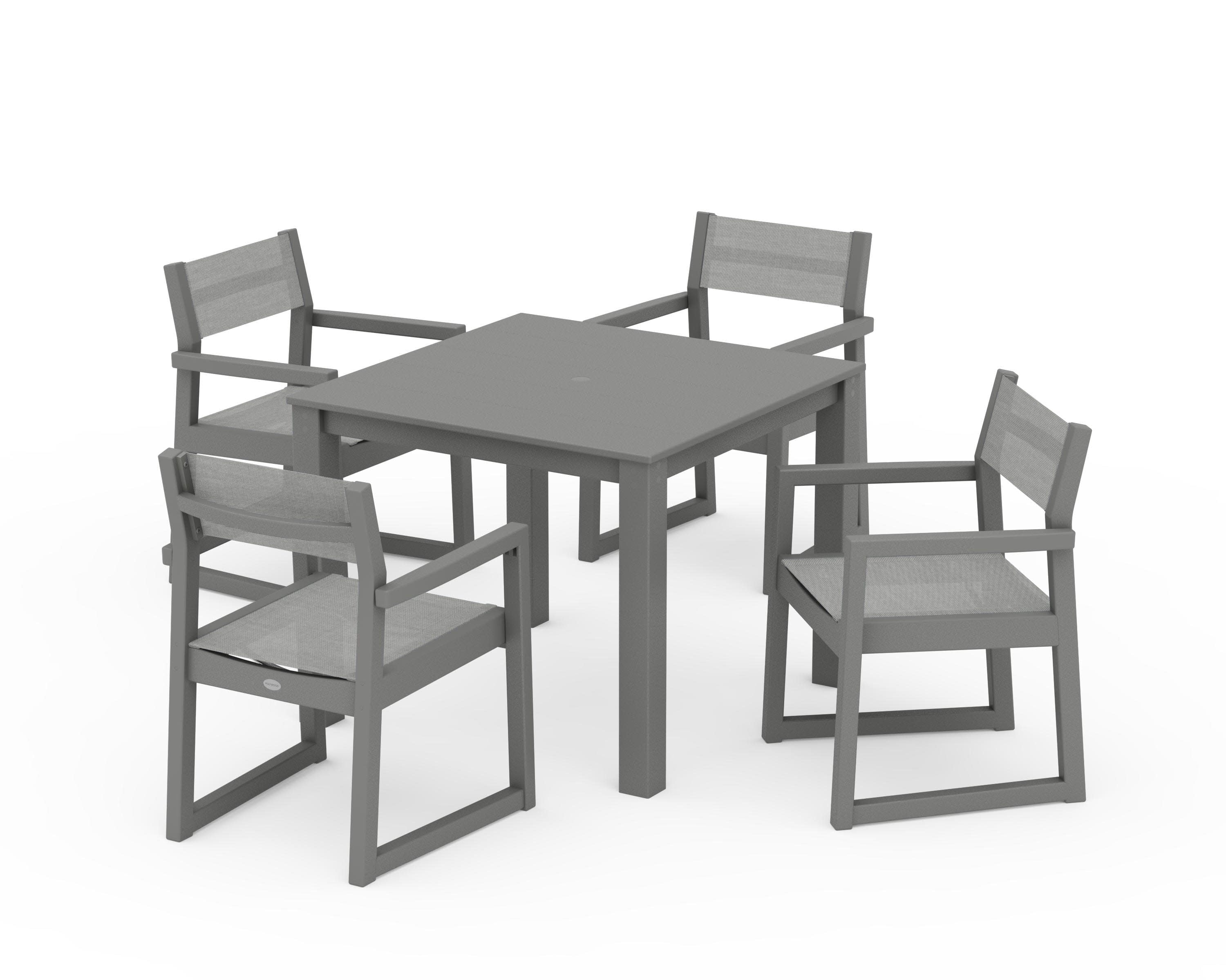 EDGE Sling Arm Chair 5-Piece Parsons Dining Set in Slate Grey / Metallic Sling