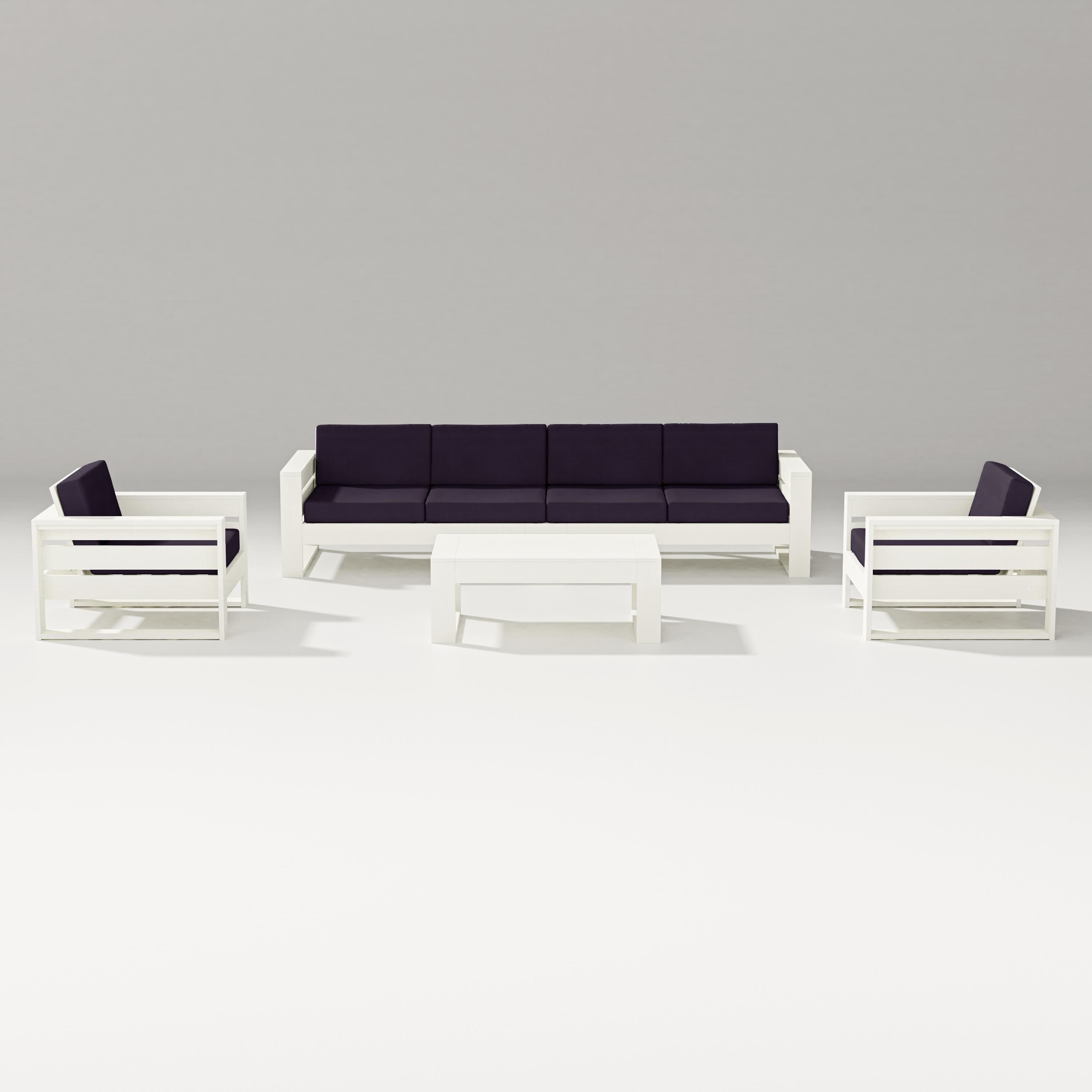 Latitude 5-Piece Lounge Sofa Set in Vintage White / Navy Linen