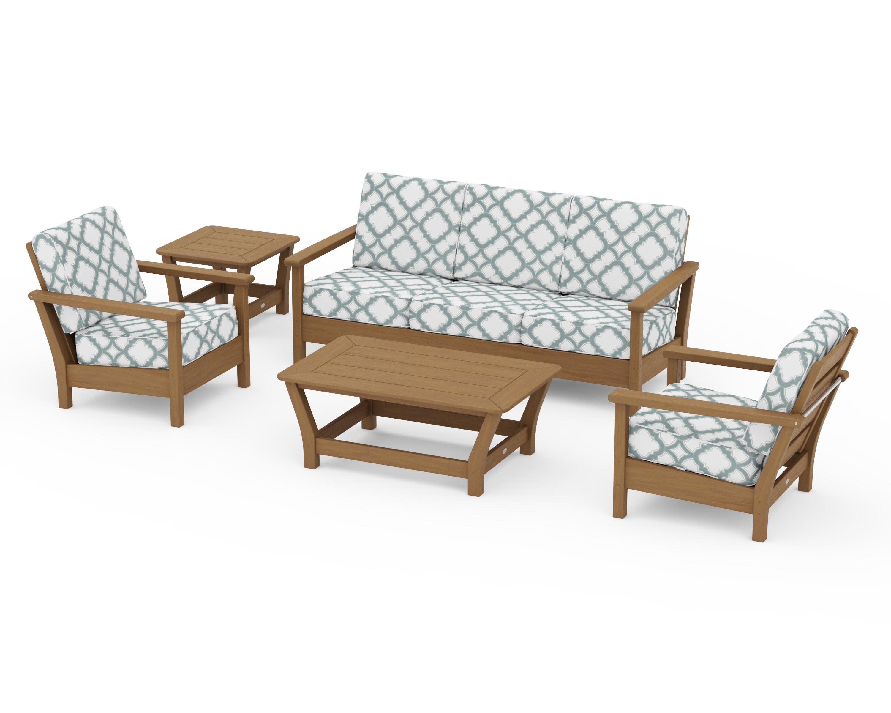 Harbour 5-Piece Deep Seating Set in Natural / Trellis Glacier Spa