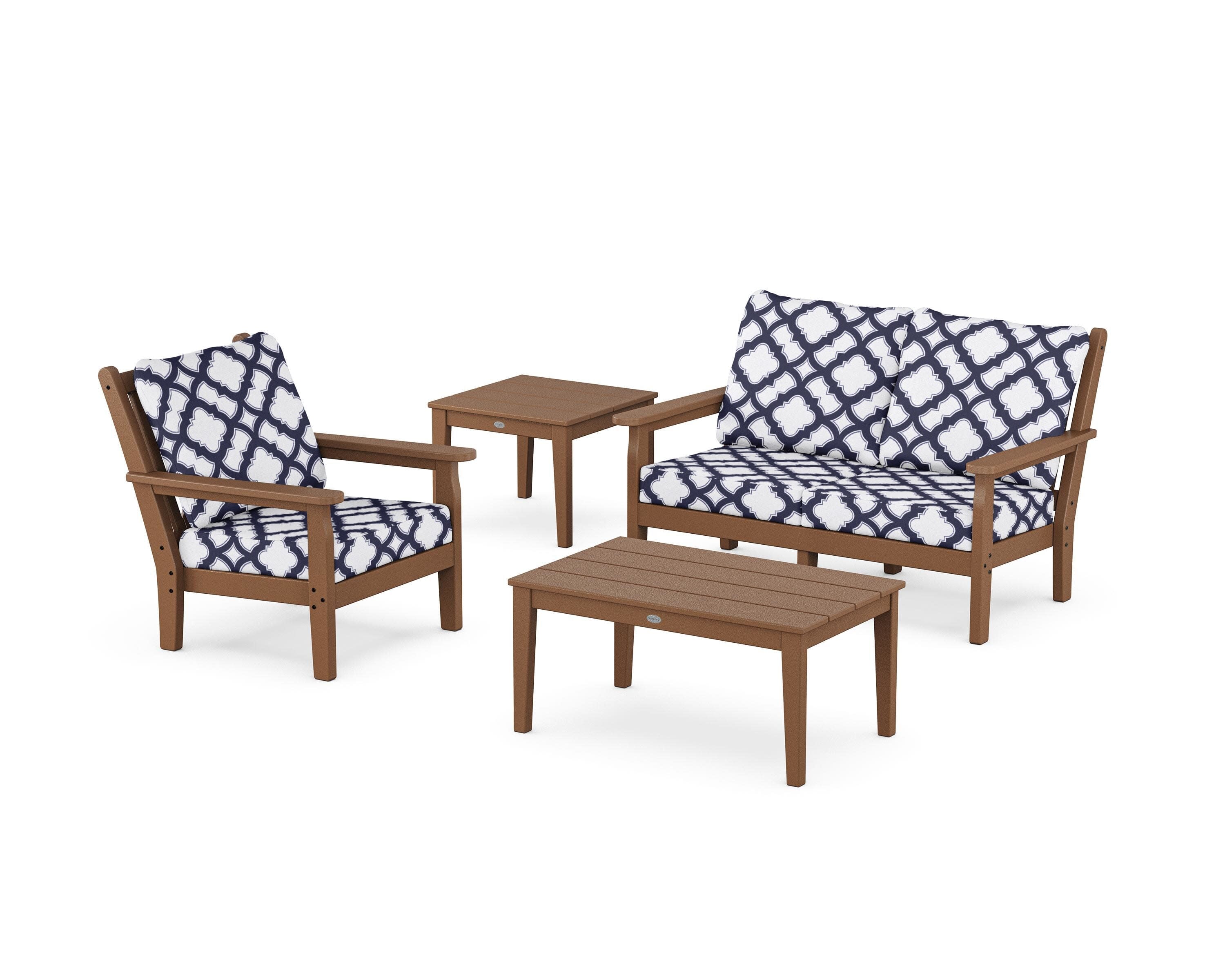 Chippendale 4-Piece Deep Seating Set in Teak / Trellis Navy
