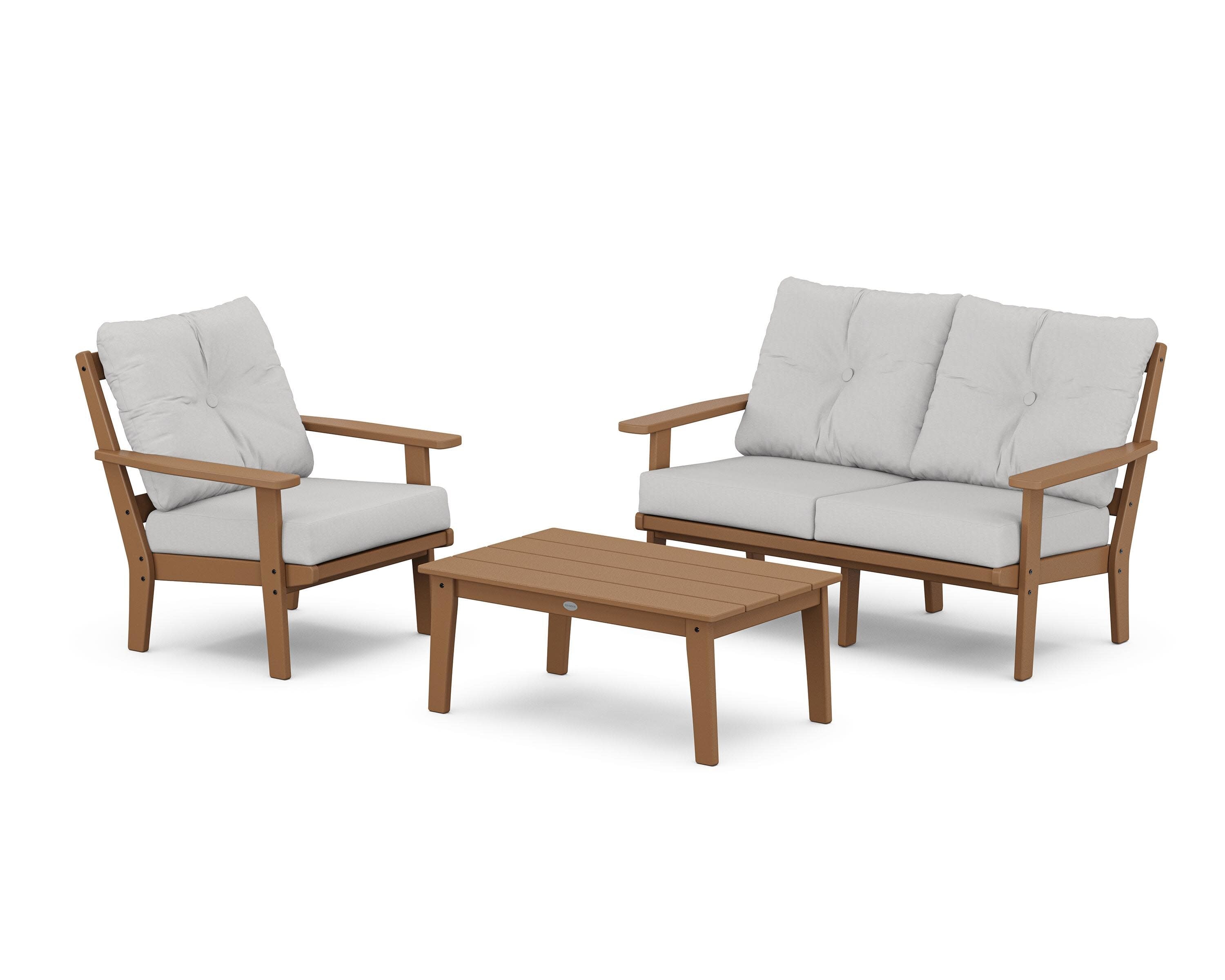 Prairie 3-Piece Deep Seating Set with Loveseat in Teak / Diamond in the Rough