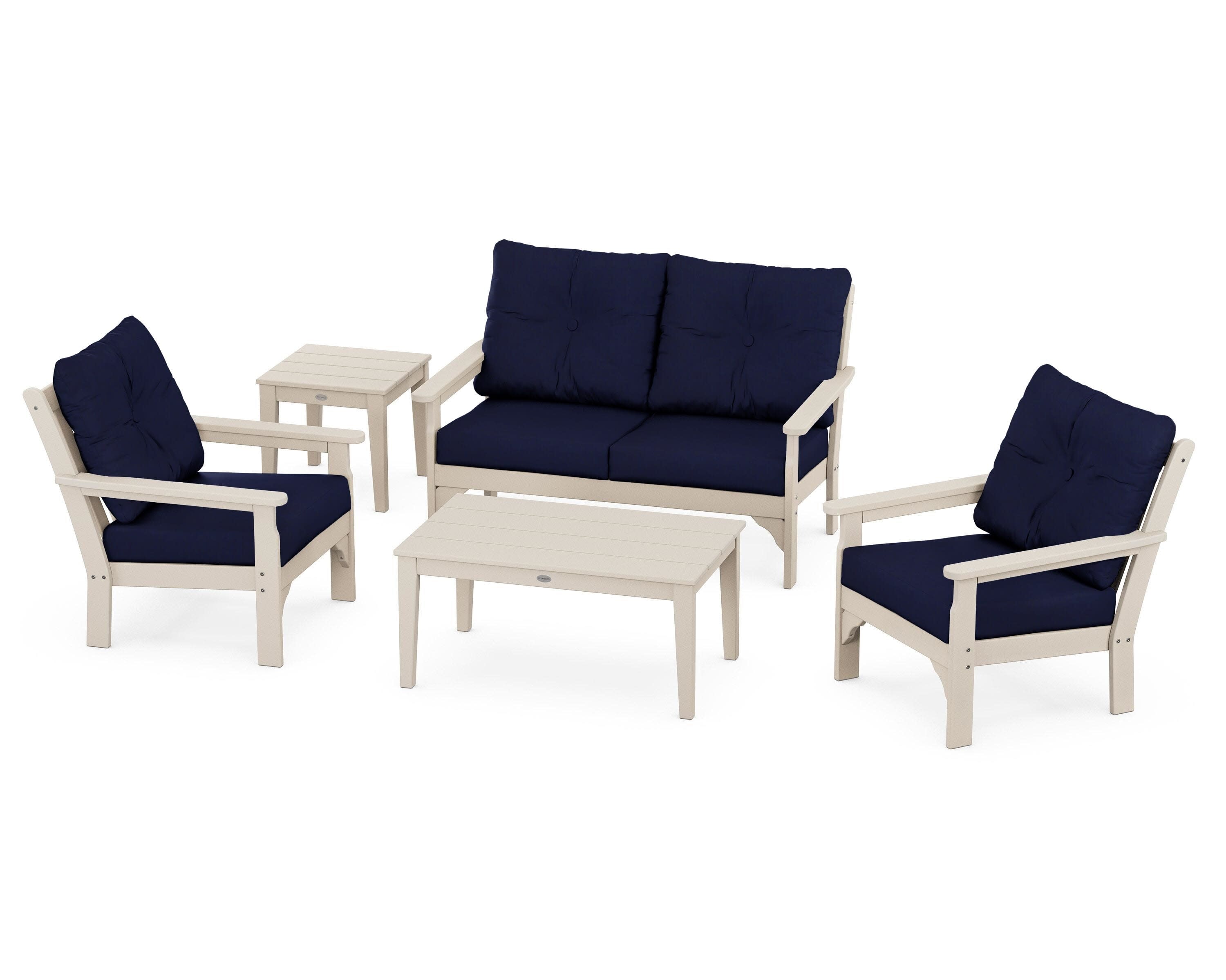 Vineyard 5-Piece Deep Seating Set in Sand / Navy
