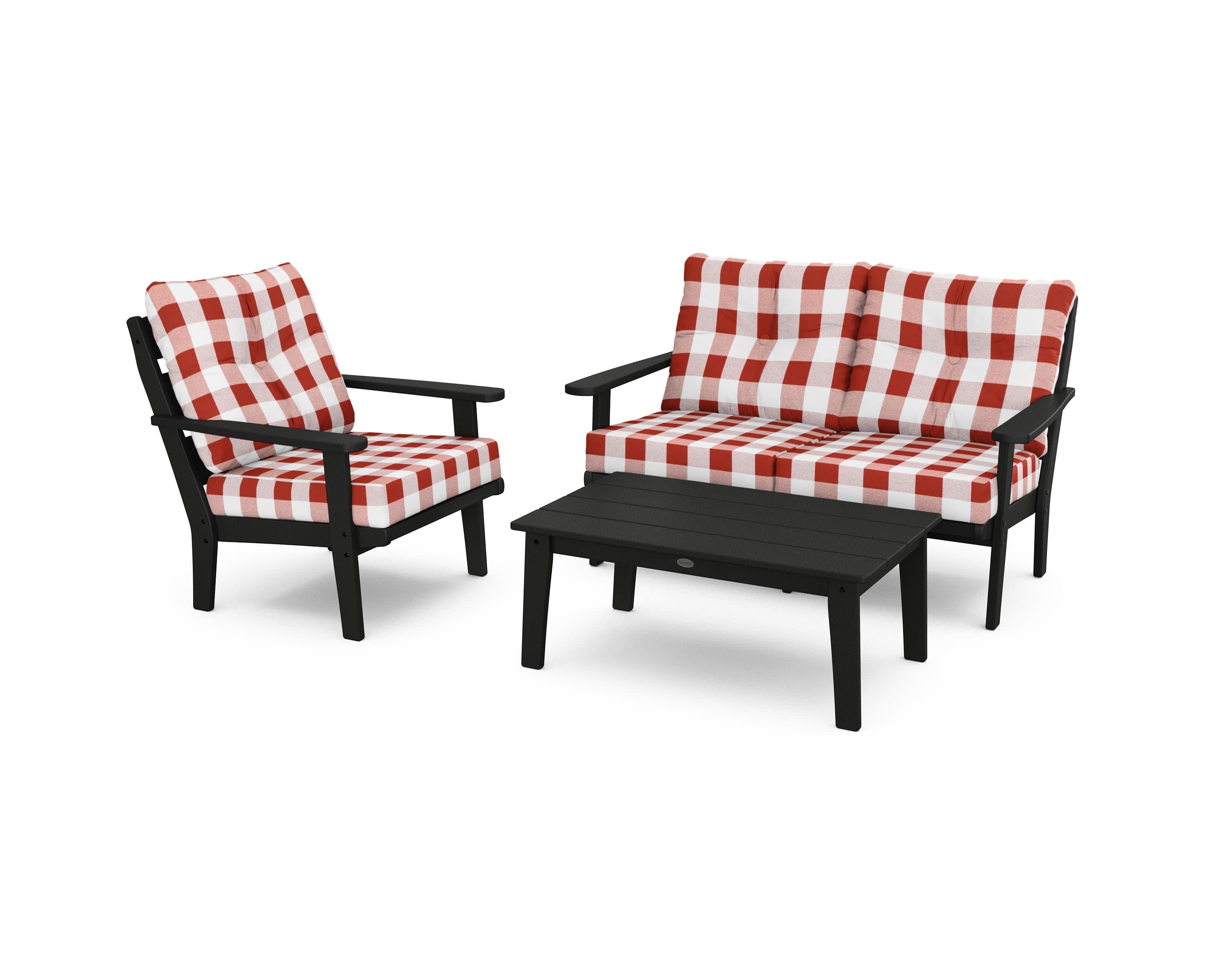 Lakeside 3-Piece Deep Seating Set in Black / Buffalo Plaid Crimson