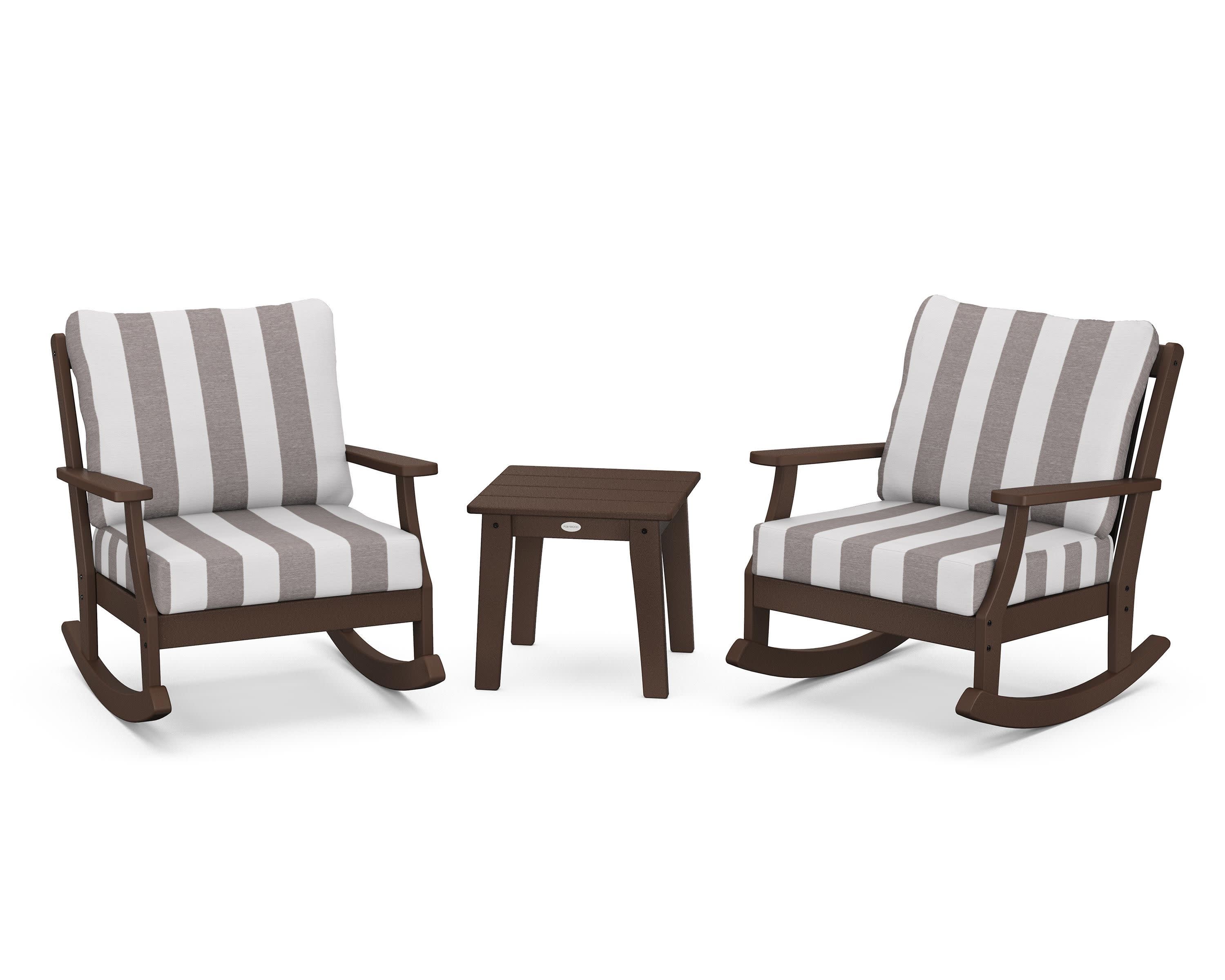 Braxton 3-Piece Deep Seating Rocker Set in Mahogany / Cabana Stripe Grey Mist
