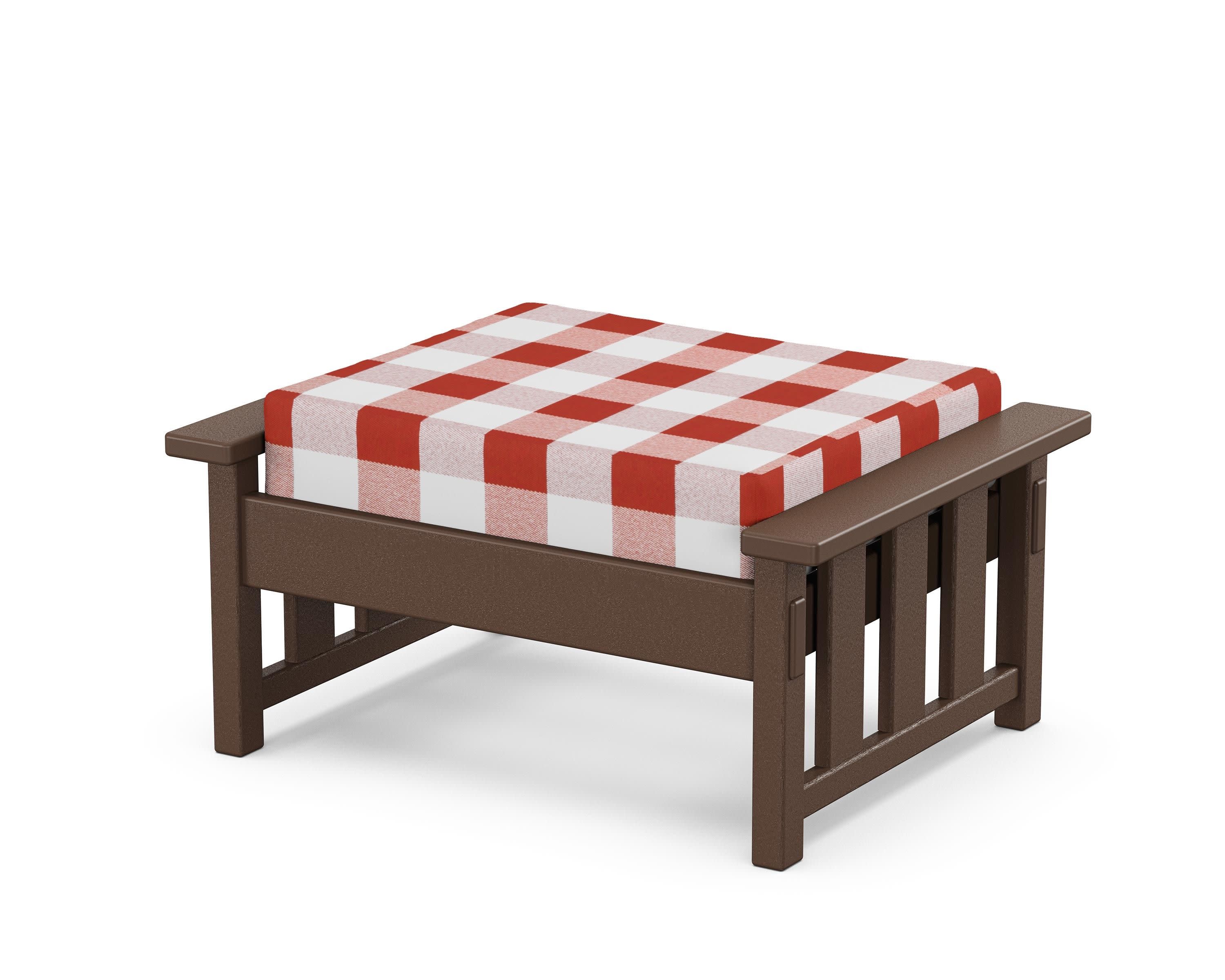 Acadia Deep Seating Ottoman in Mahogany / Buffalo Plaid Crimson