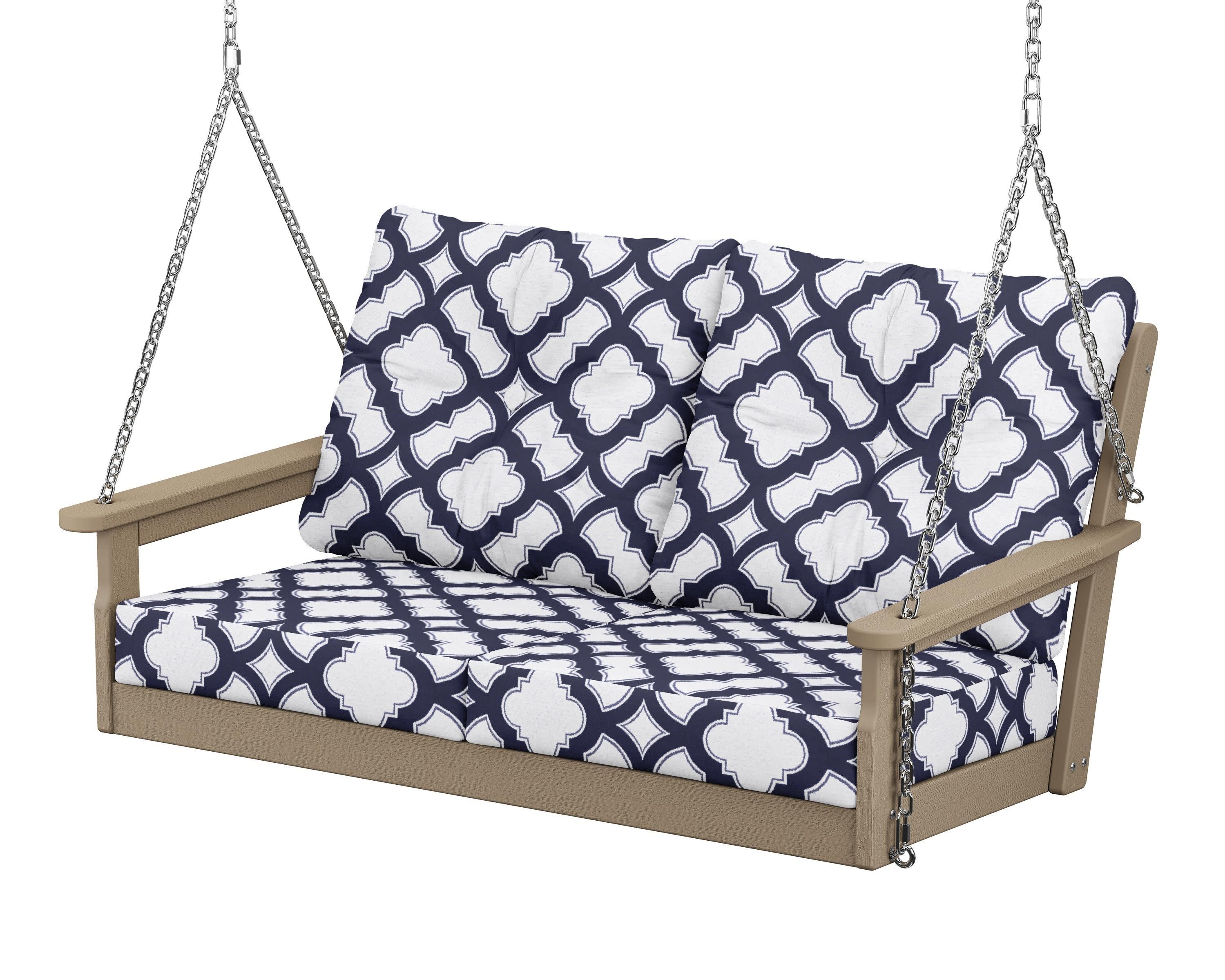 Vineyard Deep Seating Swing in Vintage Sahara / Trellis Navy