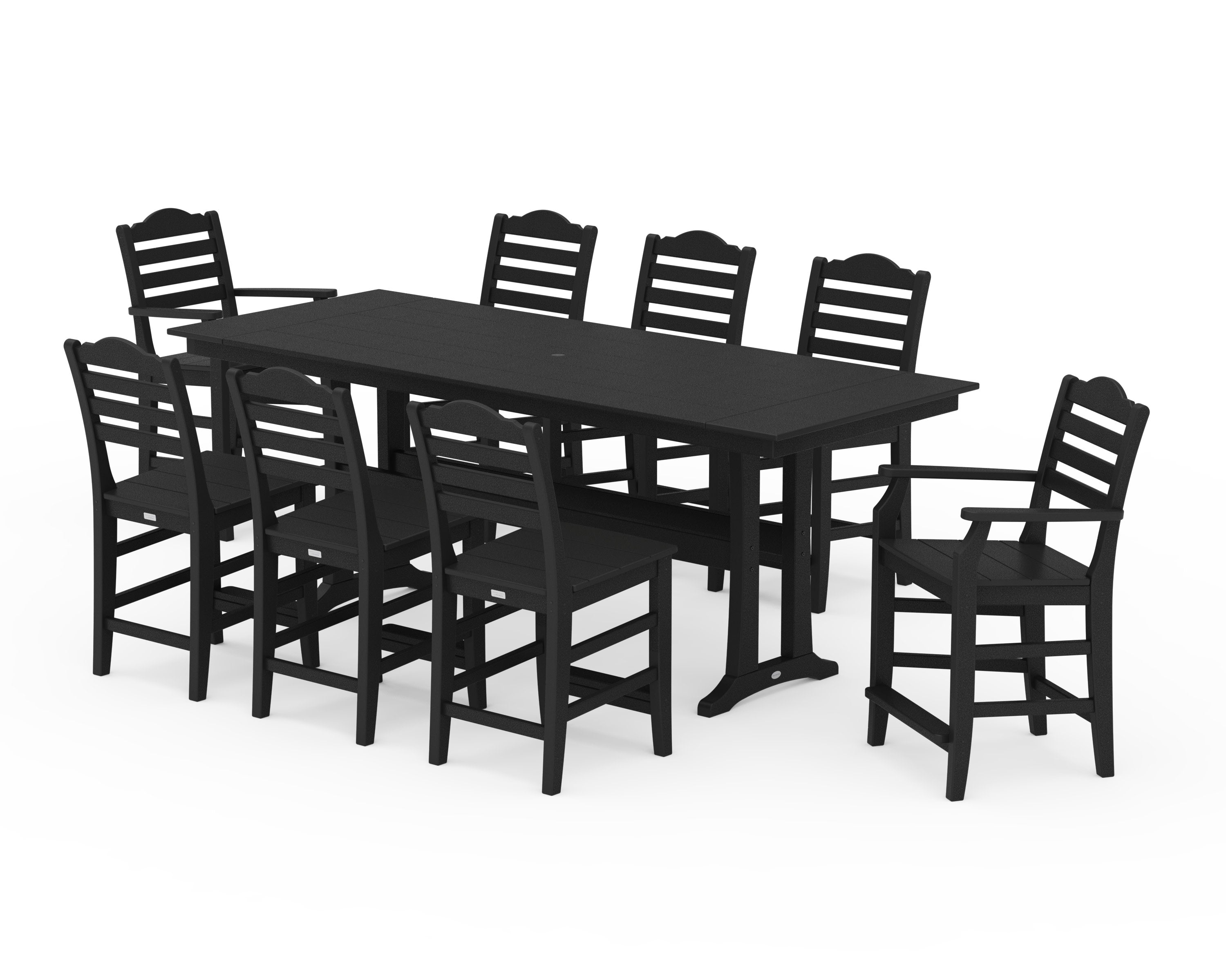 Savannah 9-Piece Farmhouse Counter Set with Trestle Legs in Black