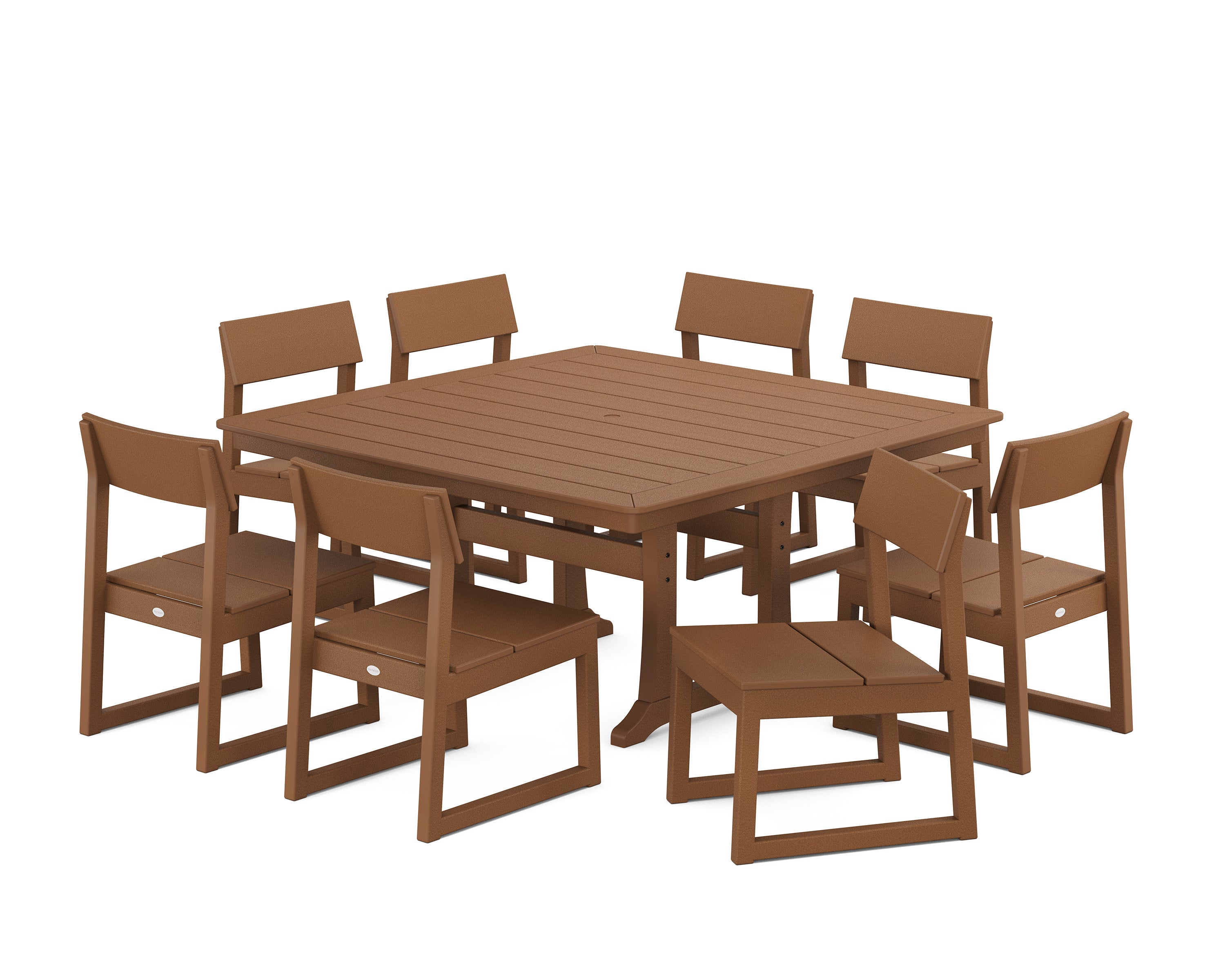 EDGE Side Chair 9-Piece Dining Set with Trestle Legs in Teak