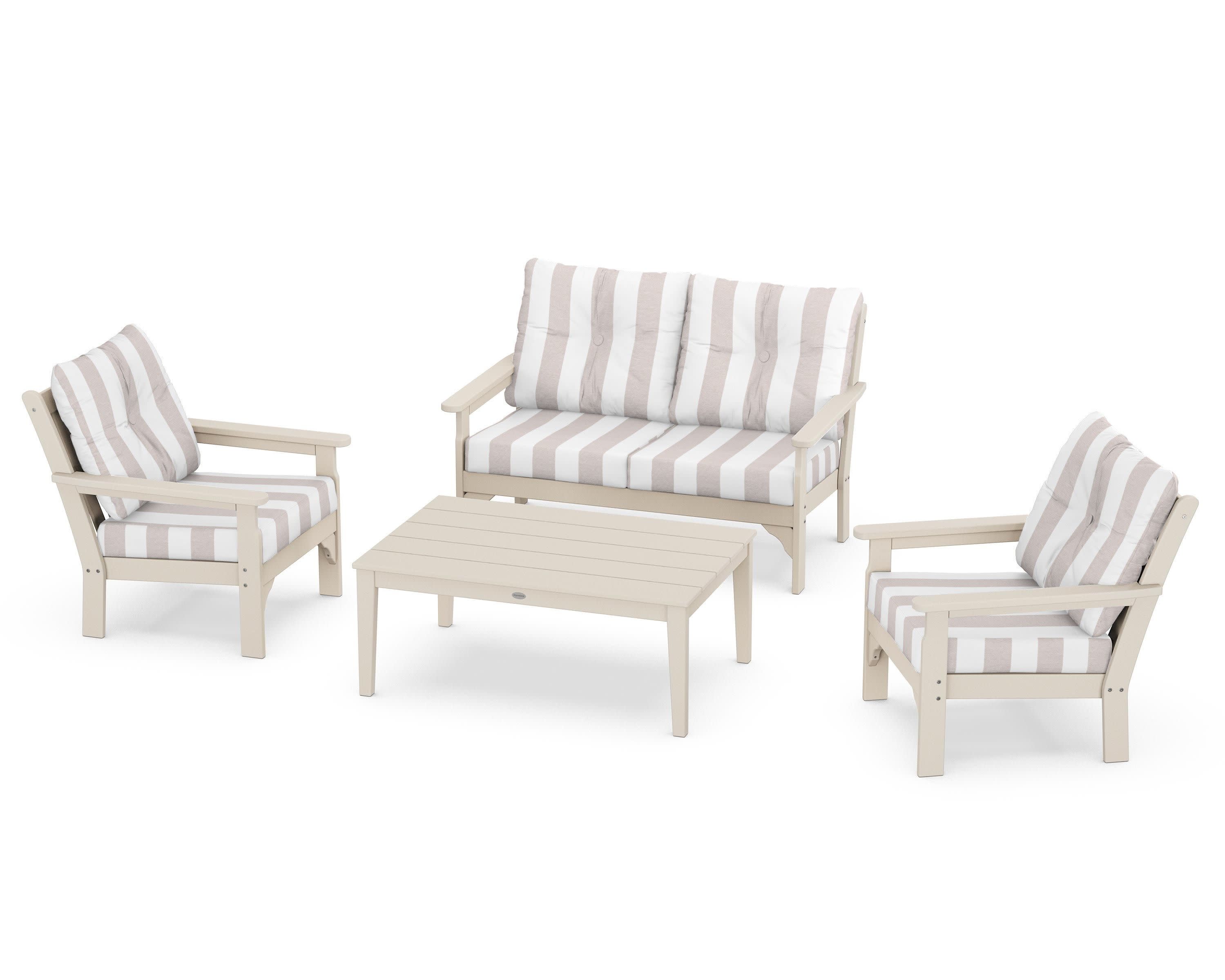 Vineyard 4-Piece Deep Seating Set in Sand / Cabana Stripe Dune Burlap