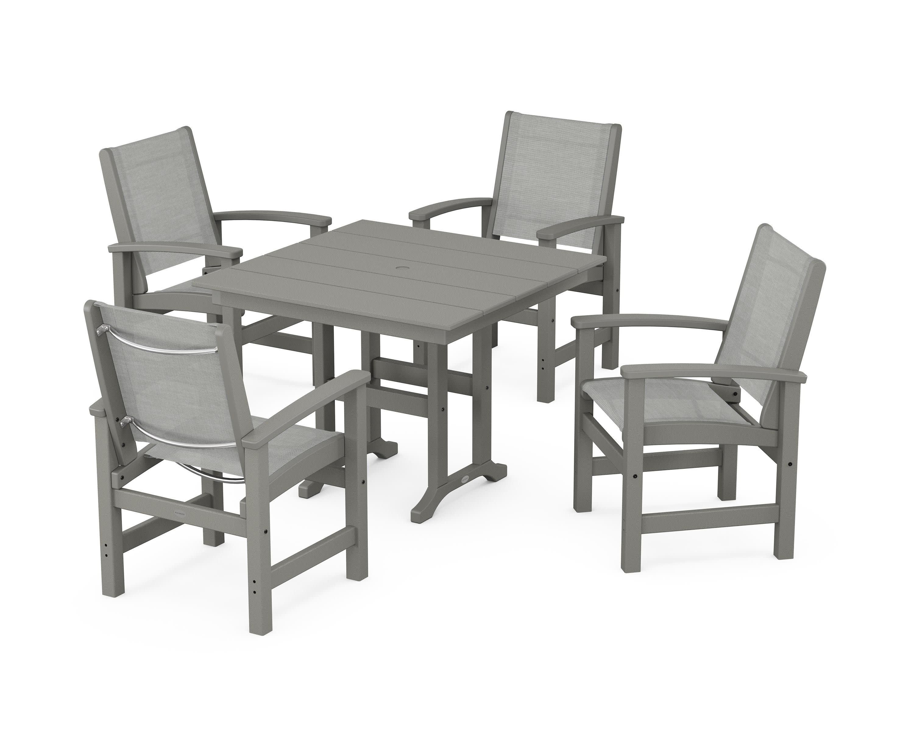 Coastal 5-Piece Farmhouse Dining Set in Slate Grey / Metallic Sling