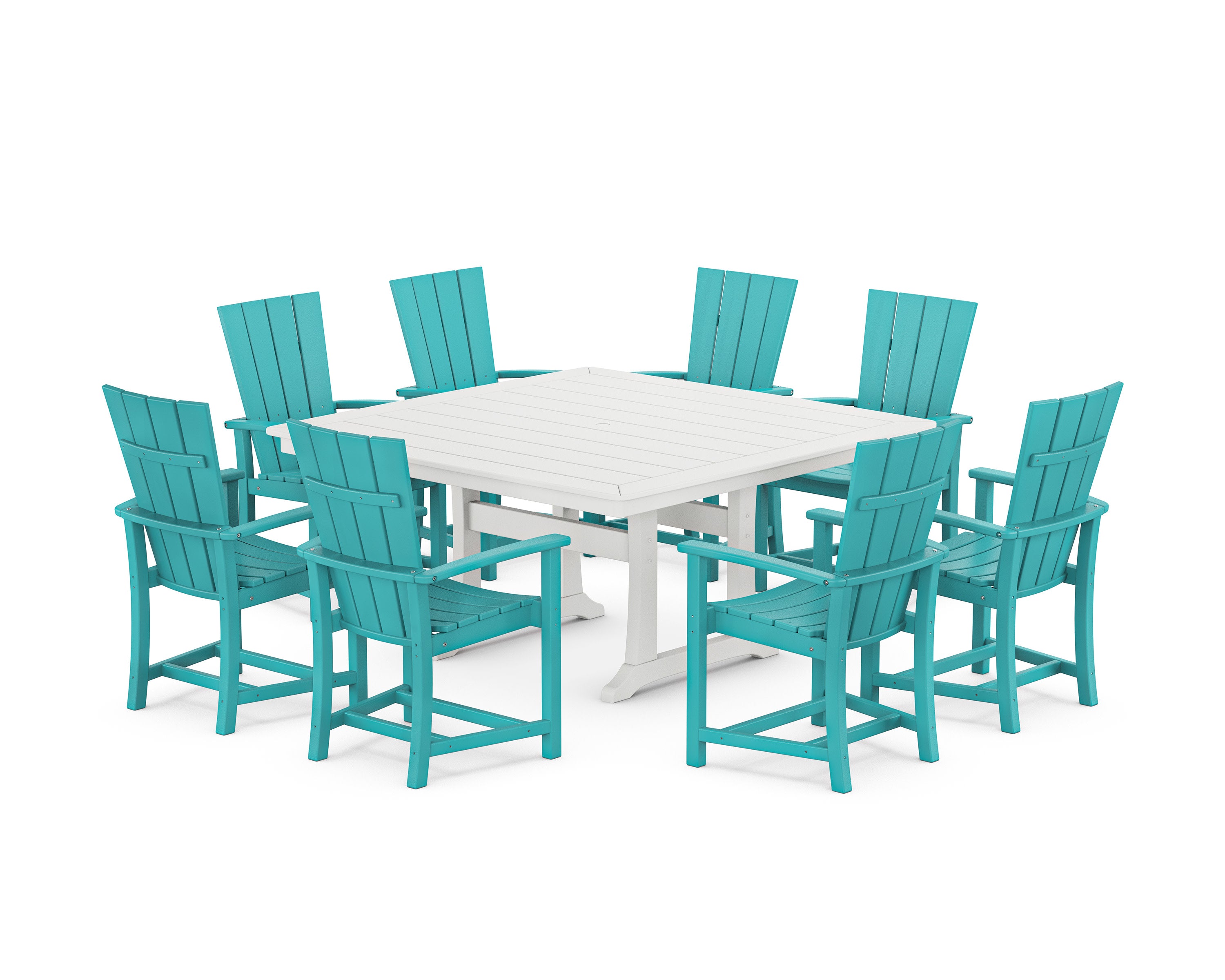 Quattro 9-Piece Square Dining Set with Trestle Legs in Aruba / White