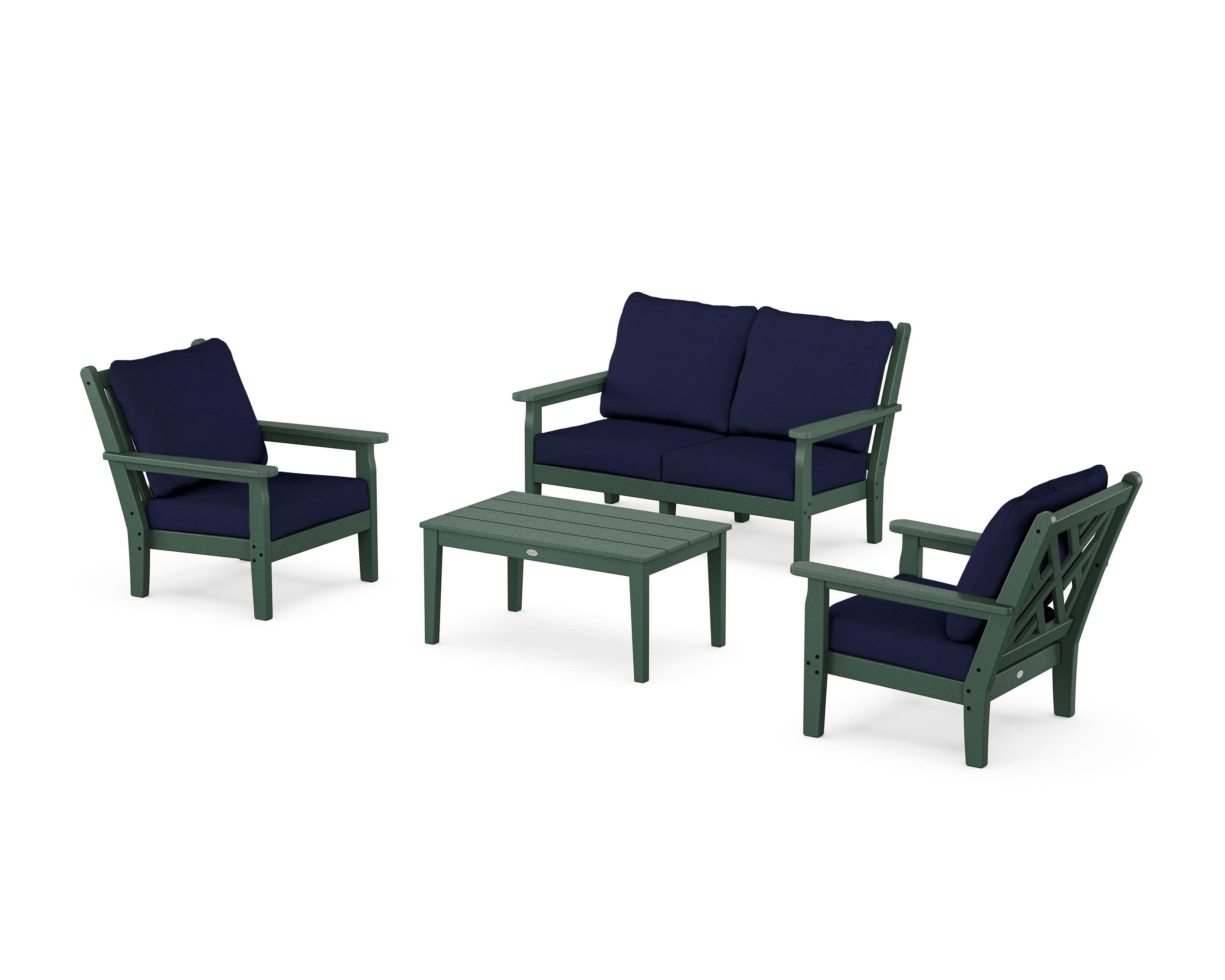 Chippendale 4-Piece Deep Seating Set with Loveseat in Green / Navy