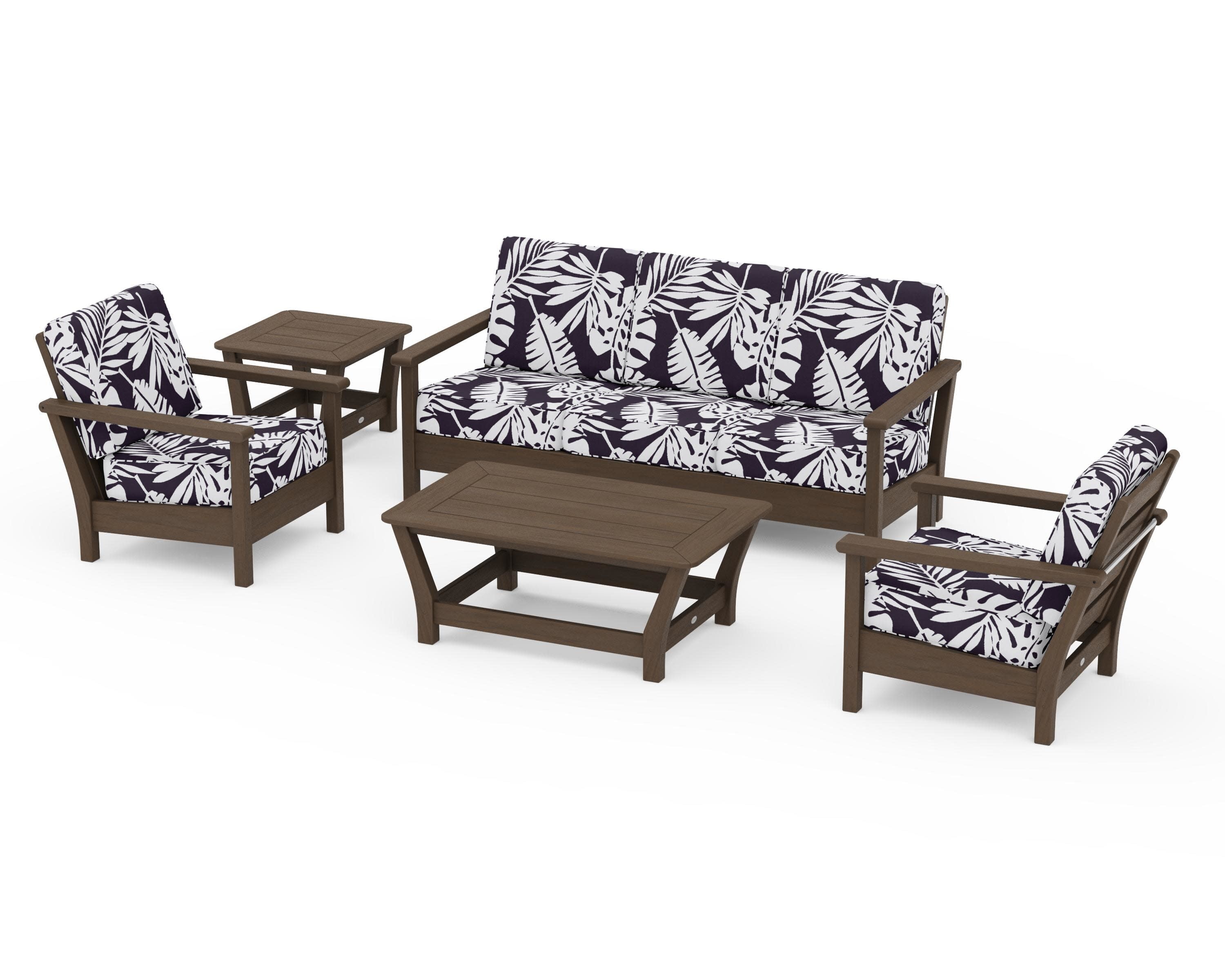 Harbour 5-Piece Deep Seating Set in Kona / Leaf Navy